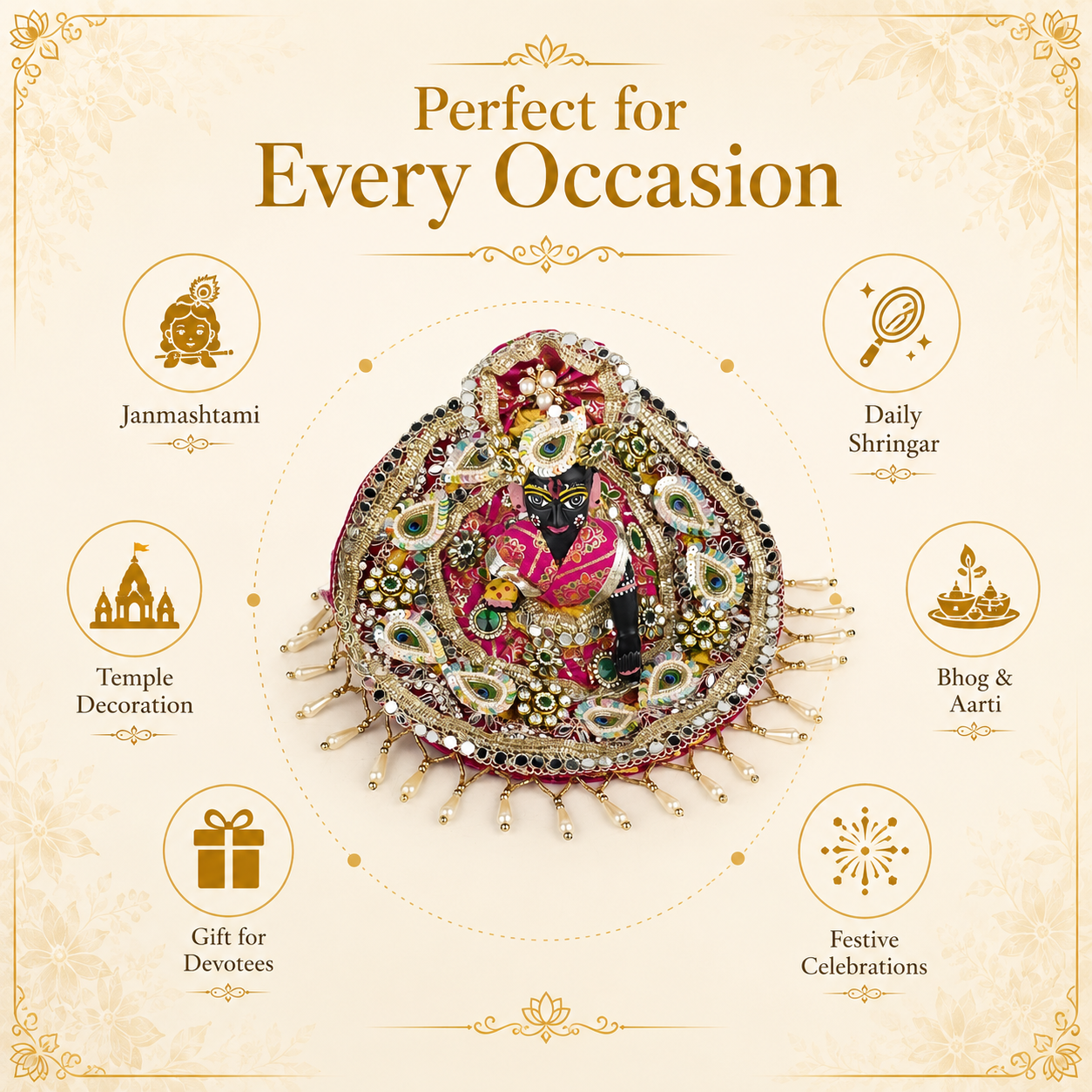 Laddu Gopal Dress with Mukut Set for 4-5 Inch Bal Gopal (Pink & Gold)
