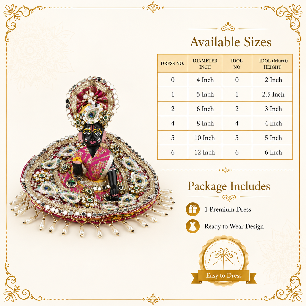 Laddu Gopal Dress with Mukut Set for 4-5 Inch Bal Gopal (Pink & Gold)