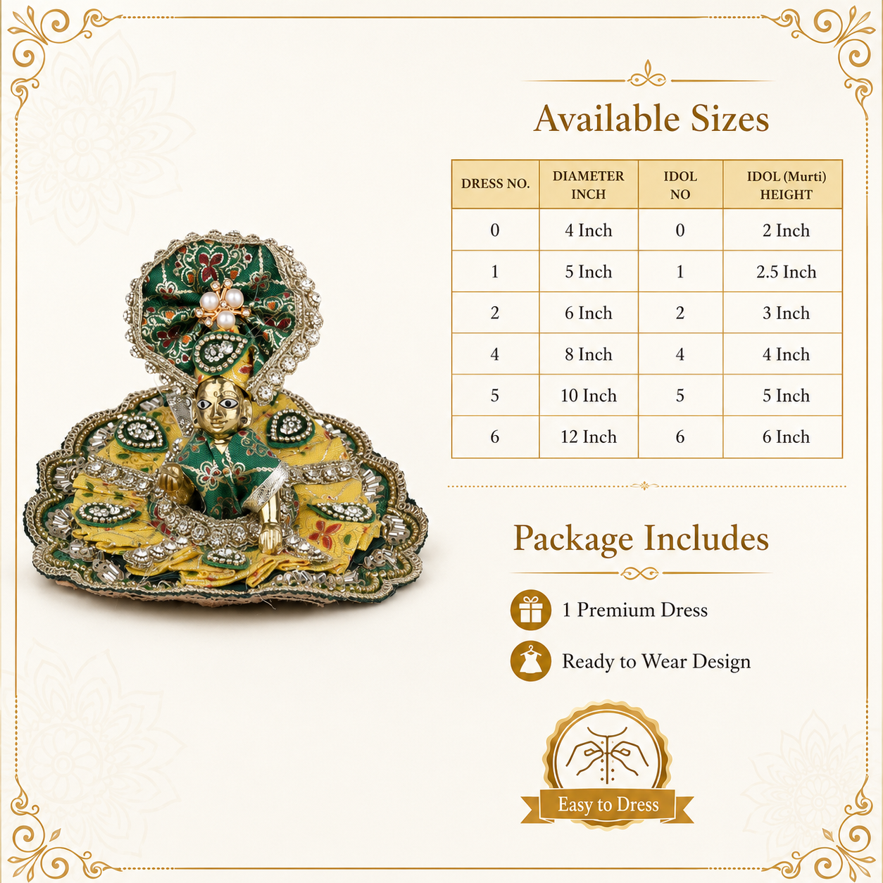 Laddu Gopal Dress with Mukut Set for 2-3 Inch Bal Gopal