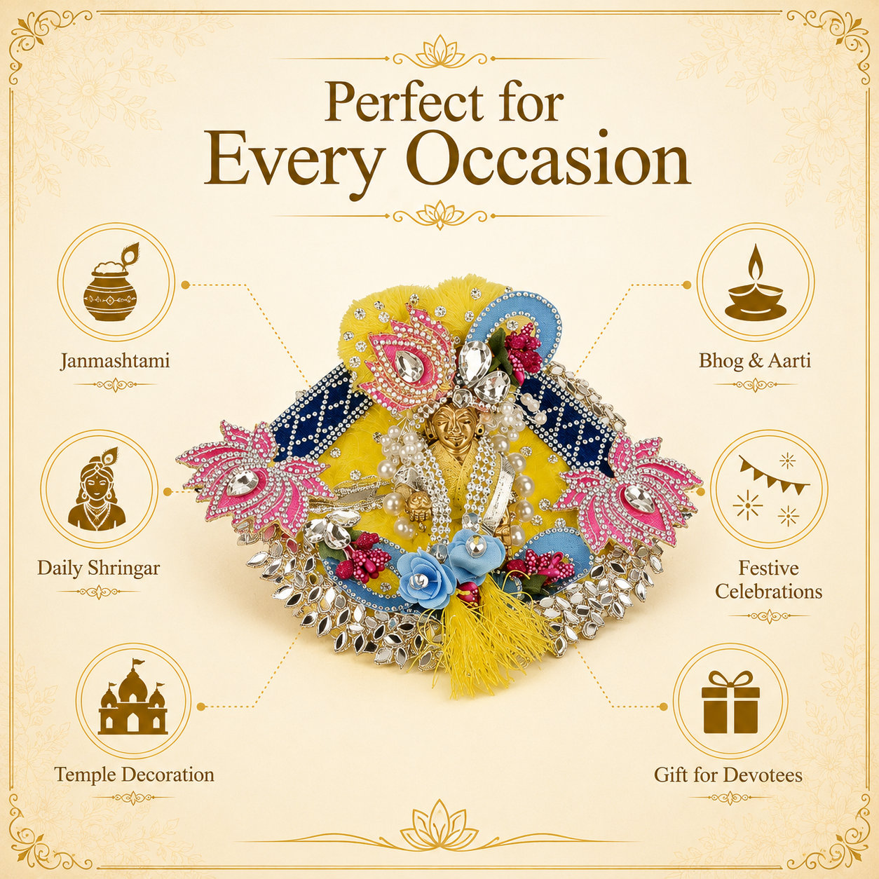 Premium Laddu Gopal Dress with Mukut Set for 3-4 Inch Bal Gopal (Yellow & Blue)