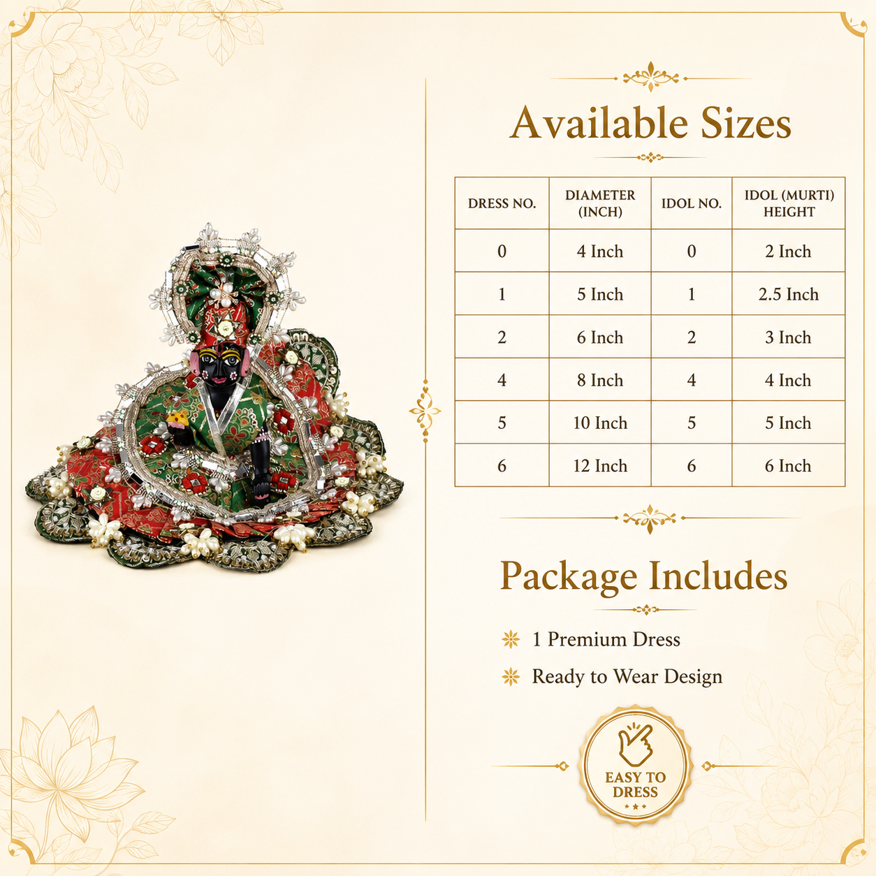Laddu Gopal Dress with Mukut Set for 4-5 Inch Bal Gopal (Green & Red)