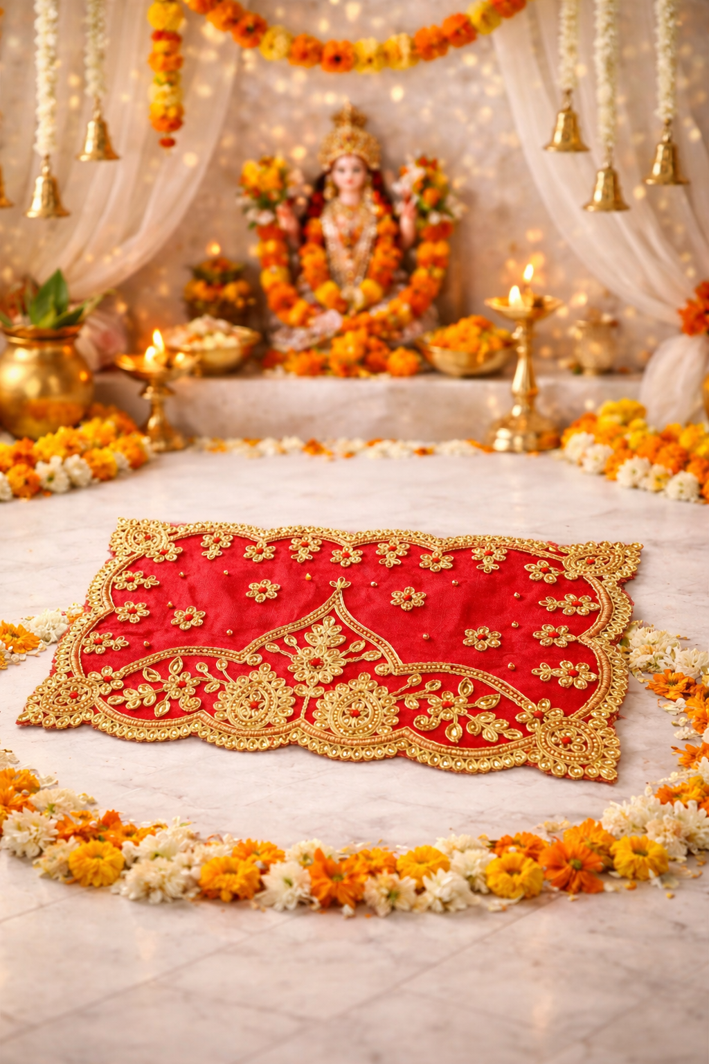 Durga Mata Designer Red Chunni for Navratri