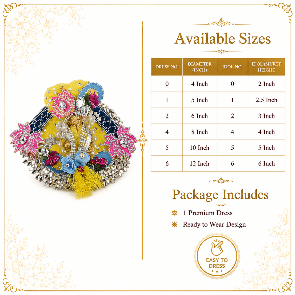 Premium Laddu Gopal Dress with Mukut Set for 3-4 Inch Bal Gopal (Yellow & Blue)