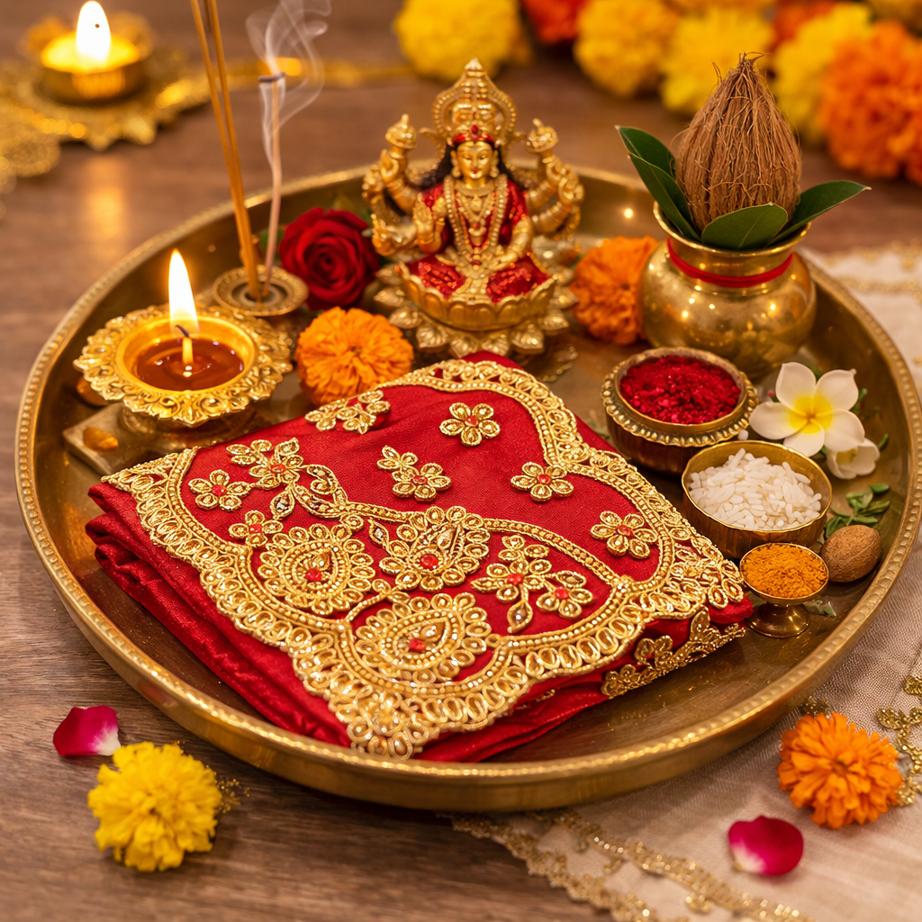 Durga Mata Designer Red Chunni for Navratri