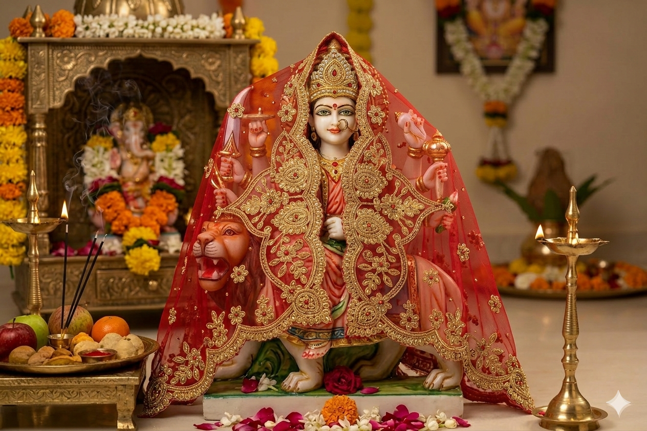 Durga Mata Designer Red Chunni for Navratri