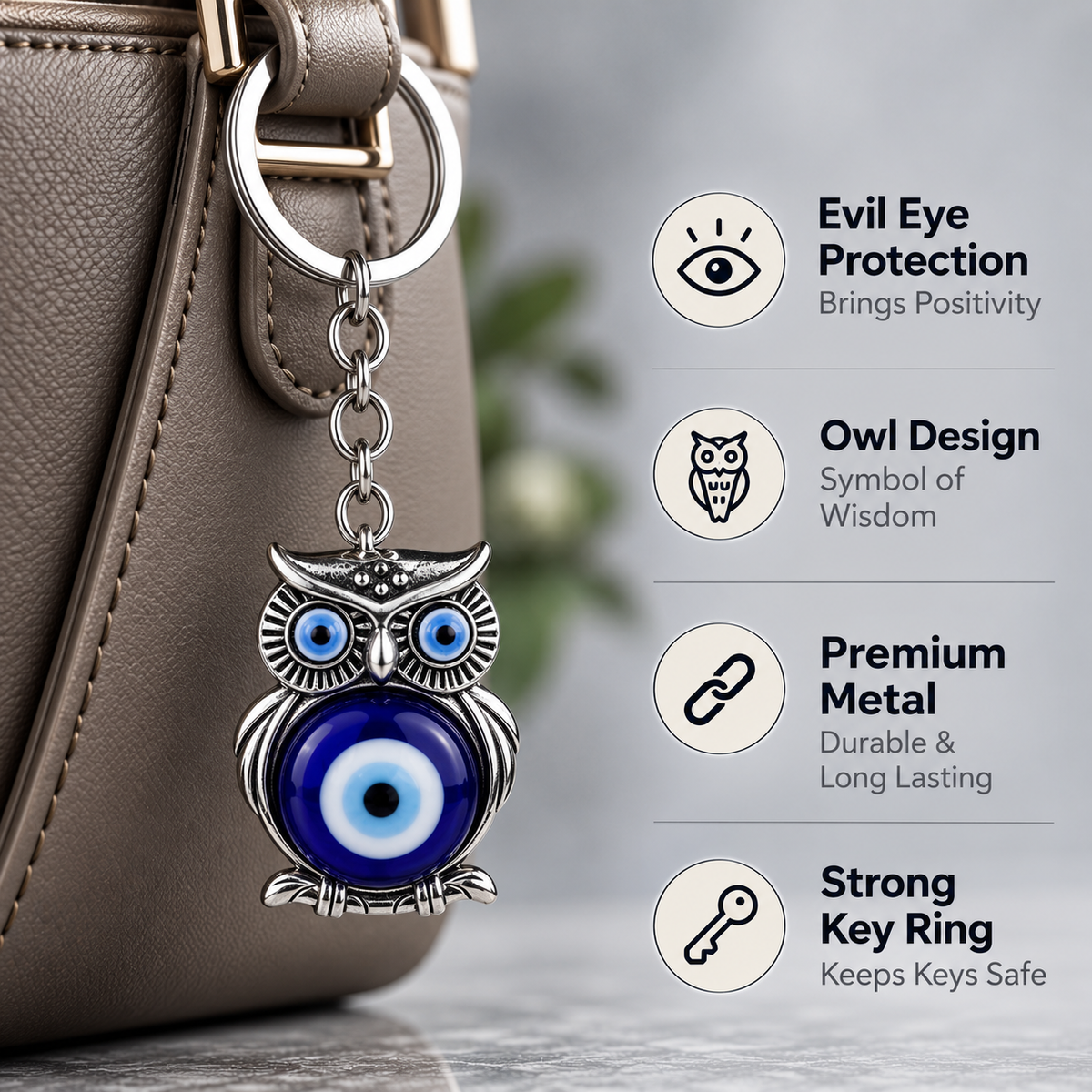 Owl Evil Eye Keychain | Wise Protection Charm with Nazar Bead for Positivity & Awareness-11 cm Hight (5061863)