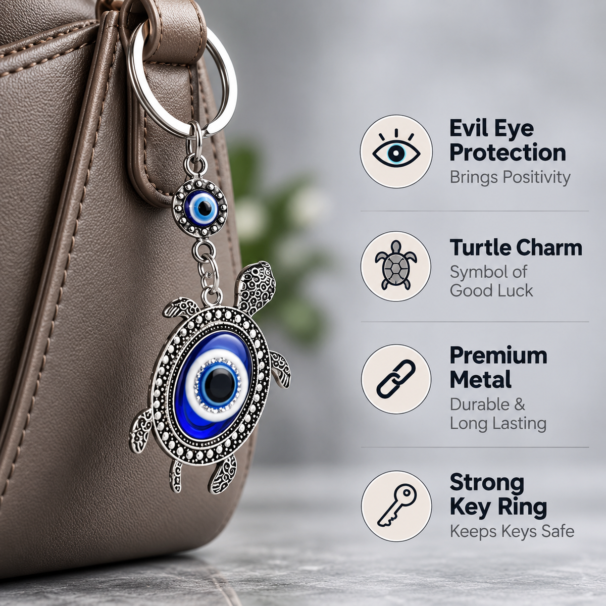 Turtle Evil Eye Keychain | Nazar Suraksha with Turtle Symbol for Calm & Protection-7 cm Hight