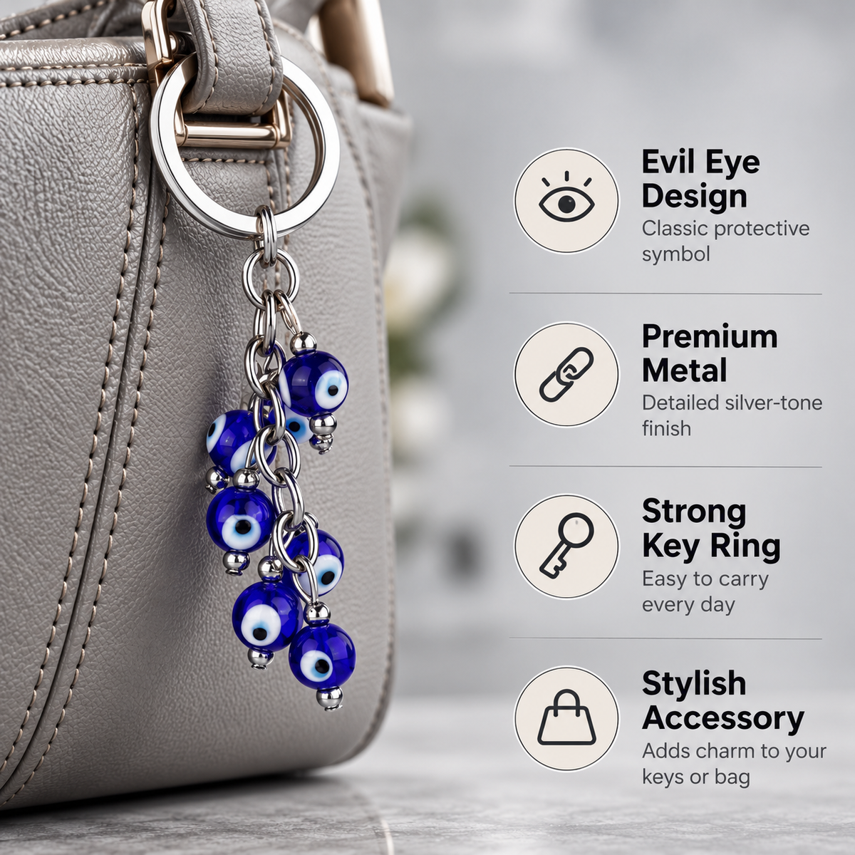 Beaded Evil Eye Keychain | Cluster of Protection Beads for Positivity & Energy Shield-9 cm Hight