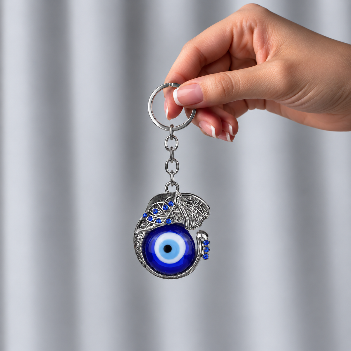 Elephant Evil Eye Keychain | Nazar Suraksha Keyring with Royal Elephant Charm for Luck & Protection-11 cm Hight