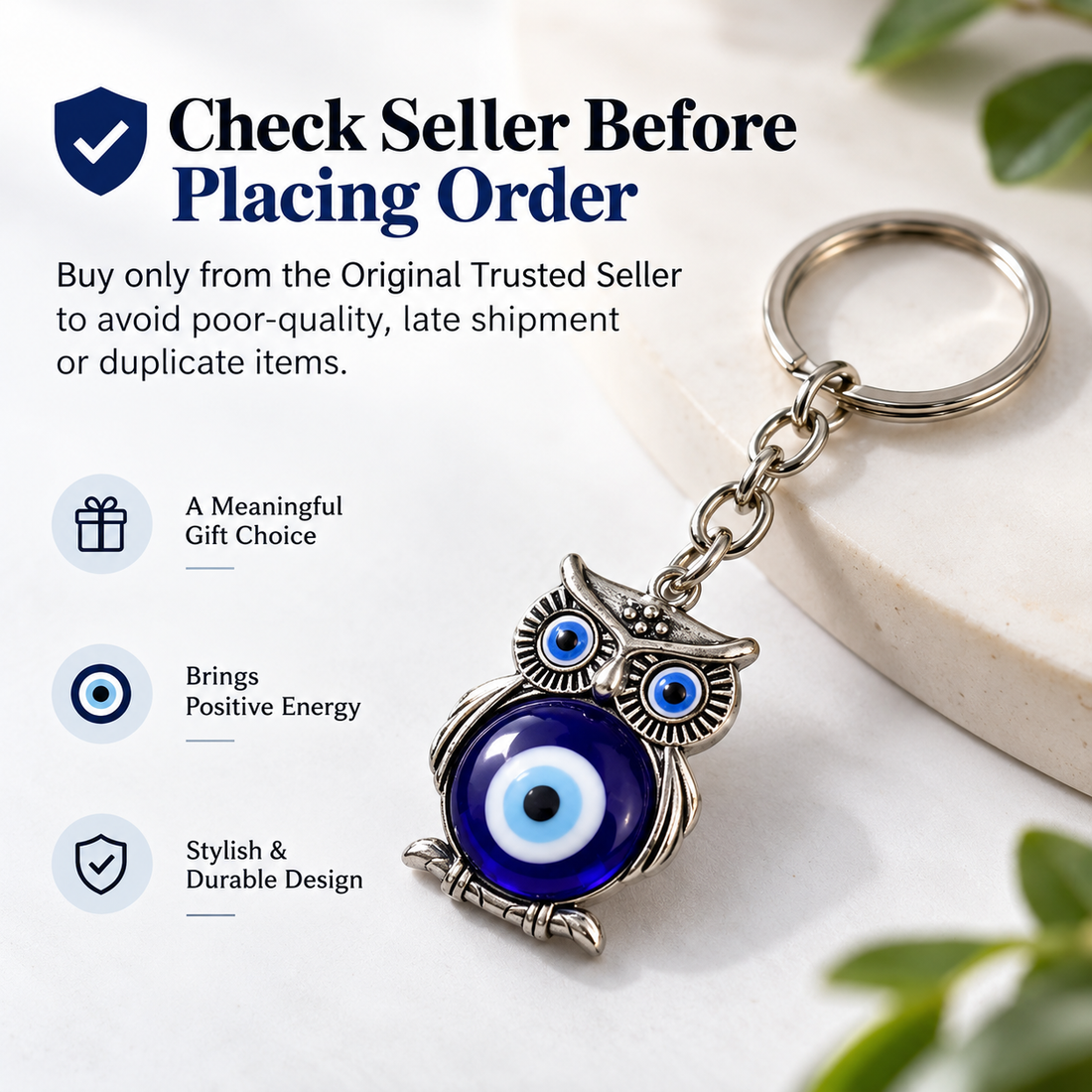 Owl Evil Eye Keychain | Wise Protection Charm with Nazar Bead for Positivity & Awareness-11 cm Hight (5061863)