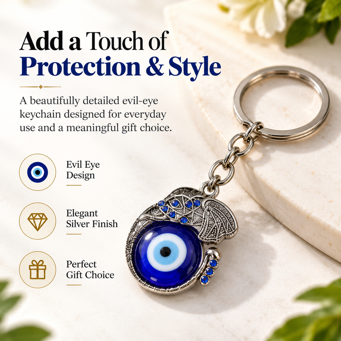 Elephant Evil Eye Keychain | Nazar Suraksha Keyring with Royal Elephant Charm for Luck & Protection-11 cm Hight