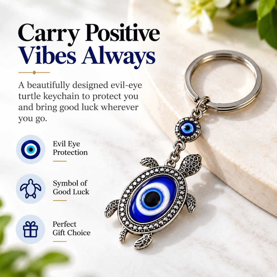 Turtle Evil Eye Keychain | Nazar Suraksha with Turtle Symbol for Calm & Protection-7 cm Hight
