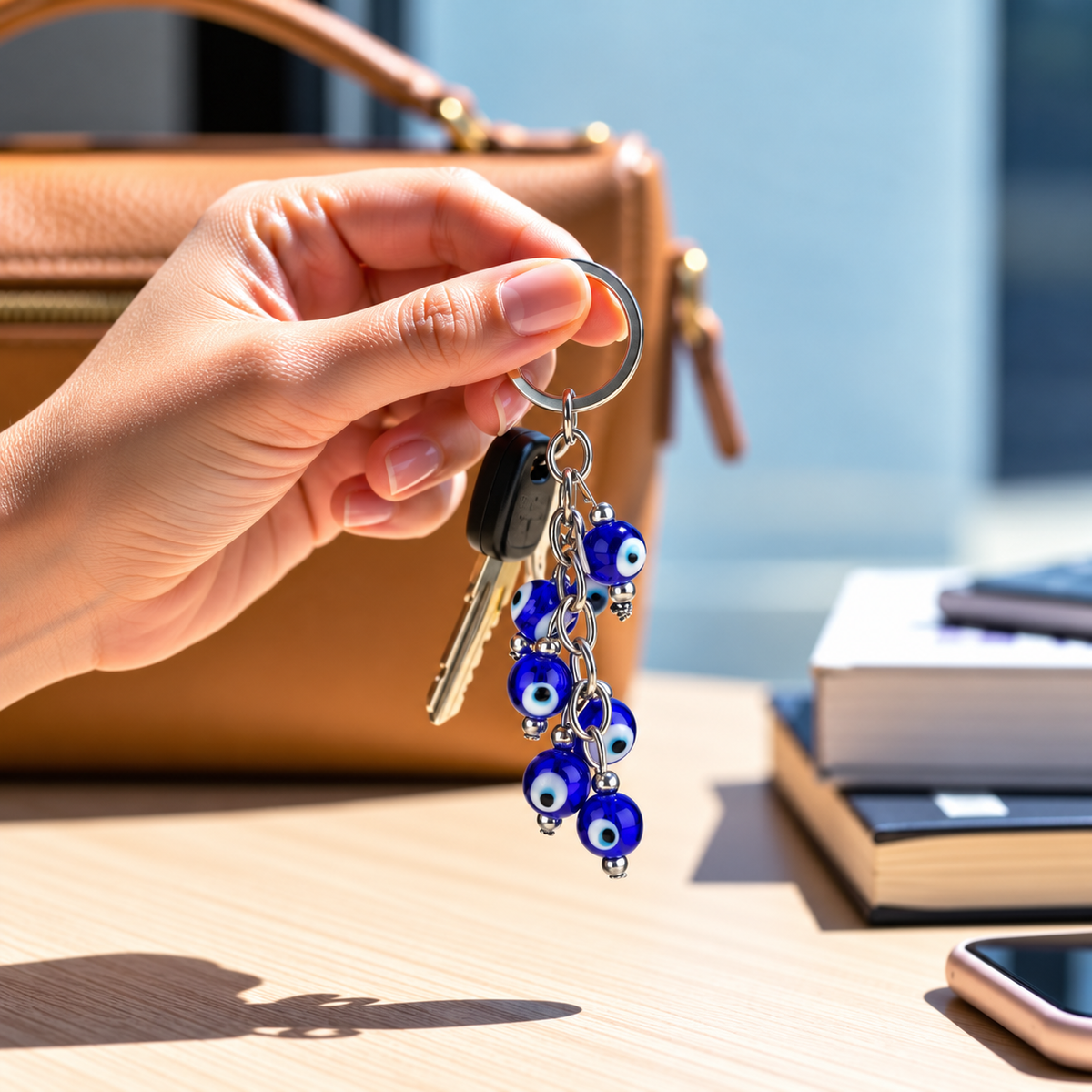 Beaded Evil Eye Keychain | Cluster of Protection Beads for Positivity & Energy Shield-9 cm Hight