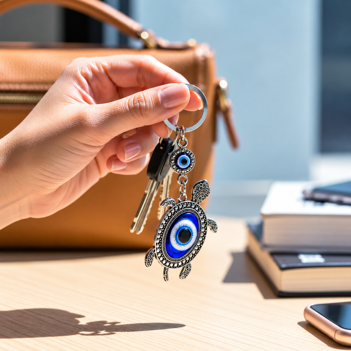 Turtle Evil Eye Keychain | Nazar Suraksha with Turtle Symbol for Calm & Protection-7 cm Hight