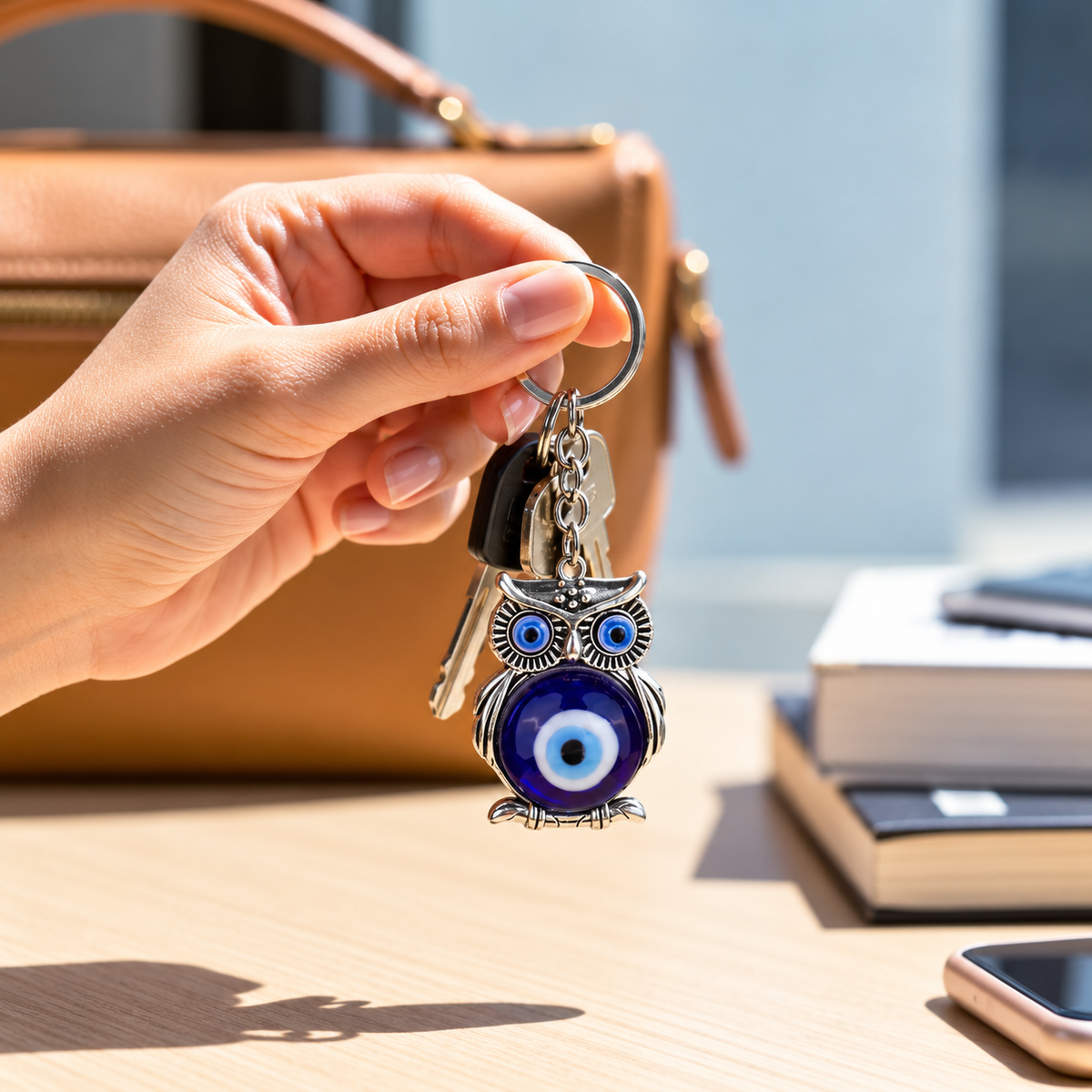 Owl Evil Eye Keychain | Wise Protection Charm with Nazar Bead for Positivity & Awareness-11 cm Hight (5061863)