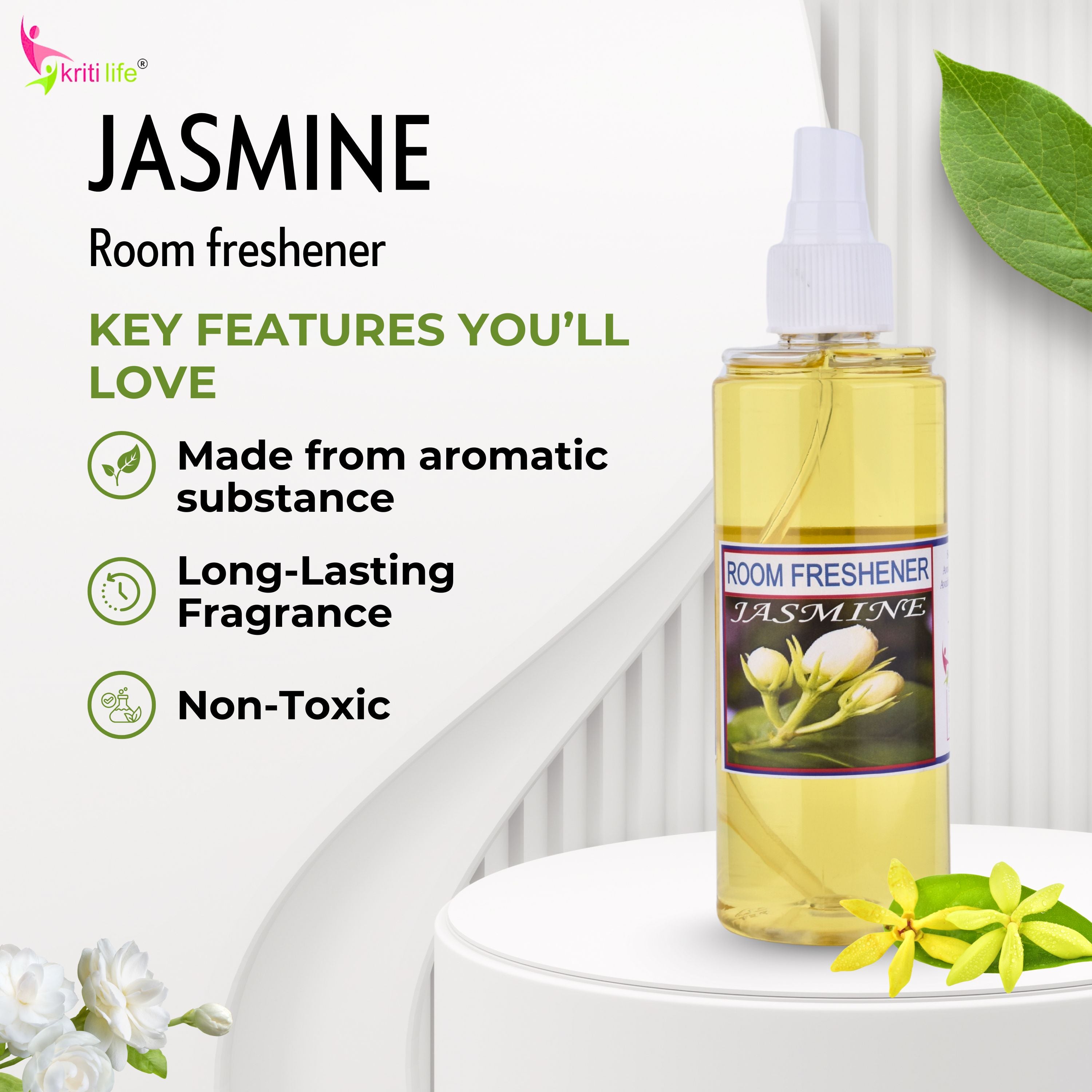 Kriti Life Room Spray - Jasmine 165 ML Long-Lasting Fragrance for Home &amp; Office