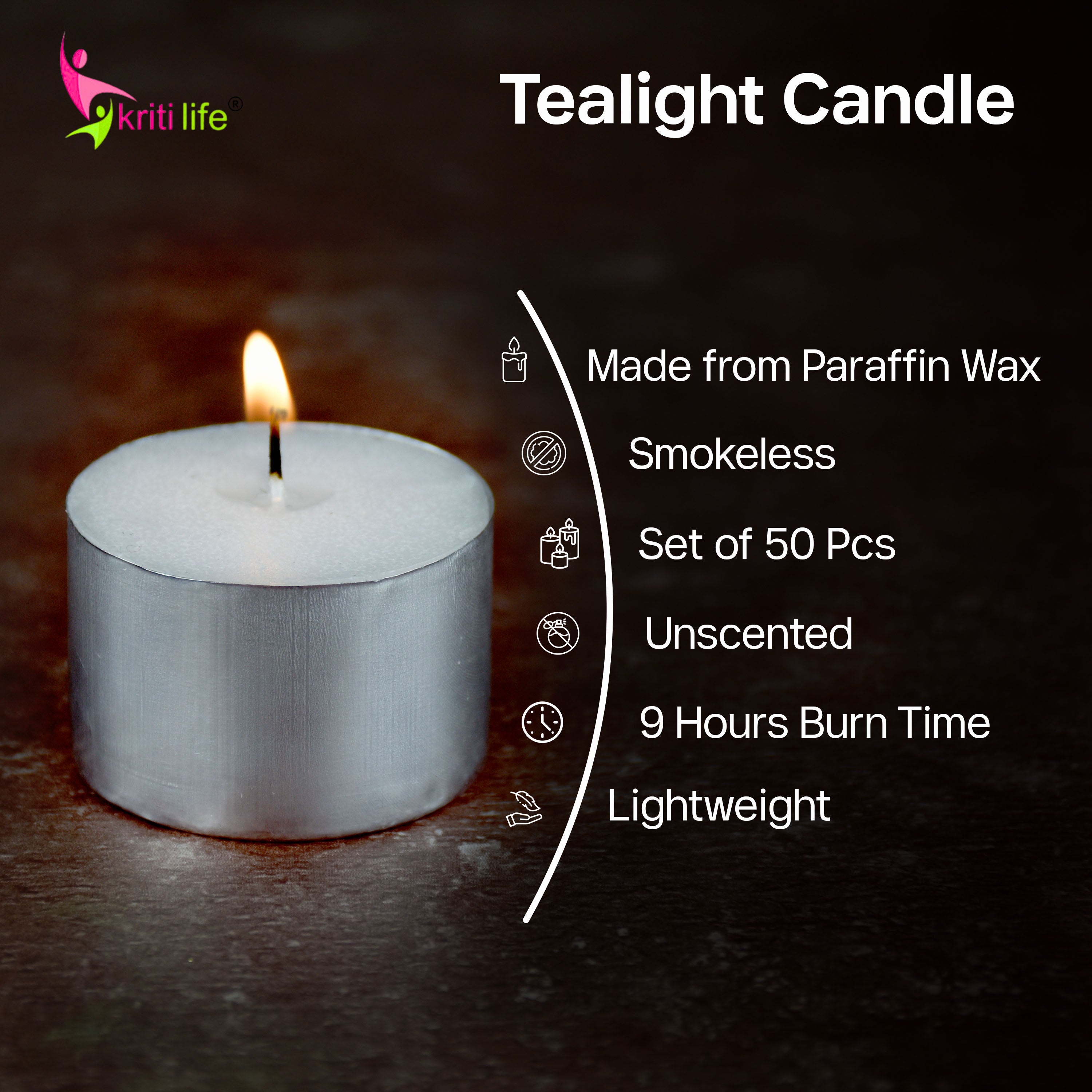 Tealight Candles Unscented  9 Hour Set of 50 Pcs