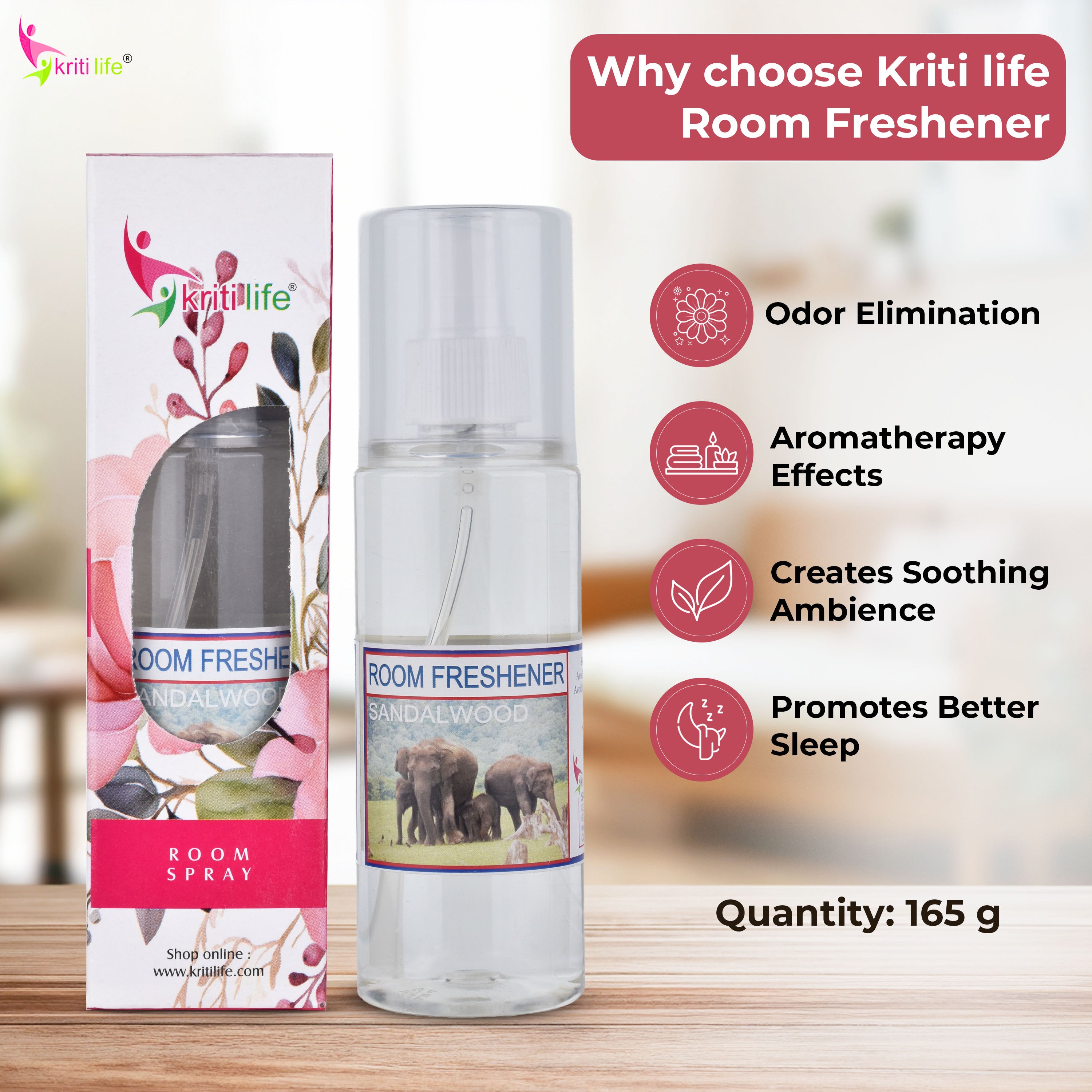 Kriti Life Room Spray - Sandalwood 165 ML Long-Lasting Fragrance for Home &amp; Office