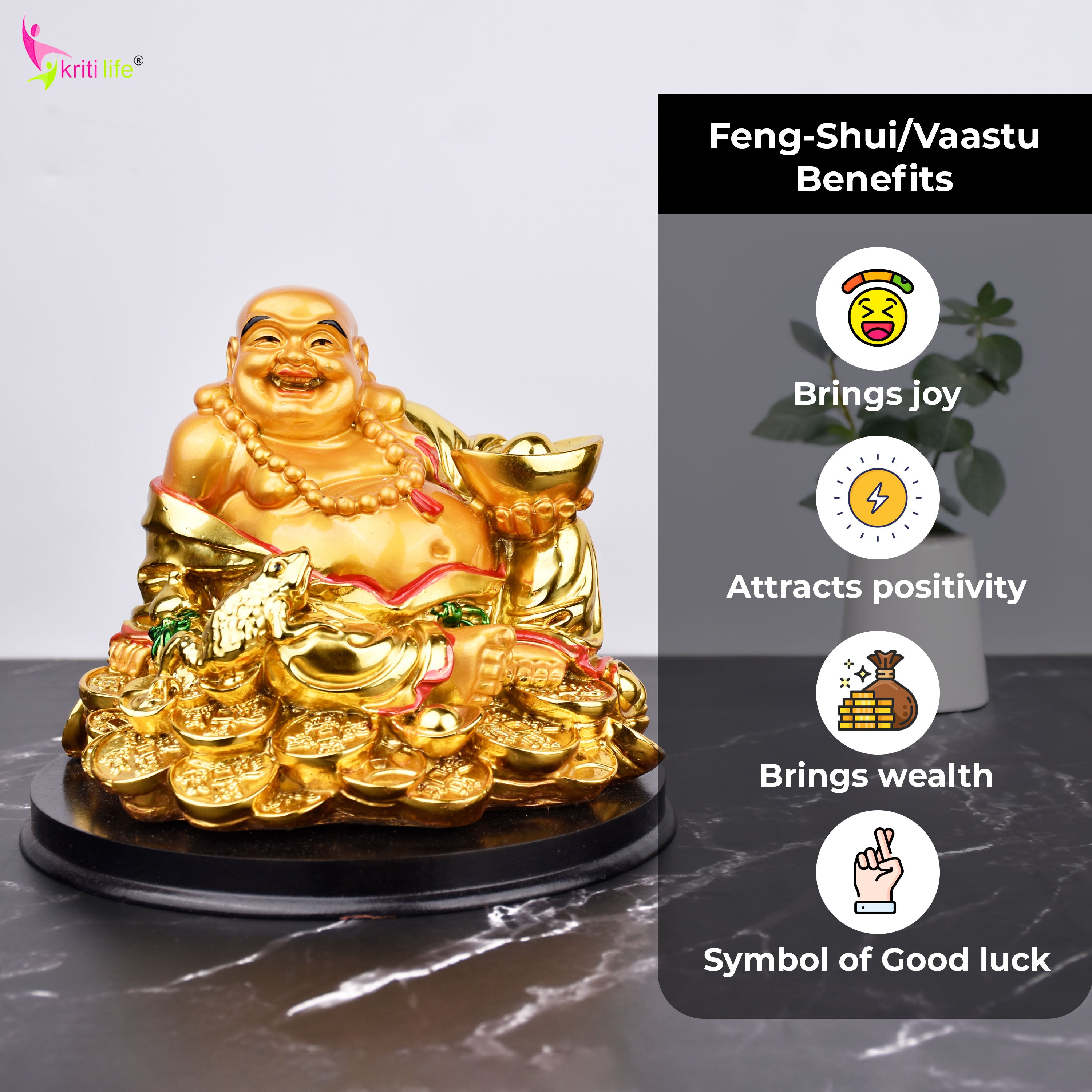 Feng Shui Laughing Buddha Idol with Wealth Bowl – Symbol of Joy, Wealth & Positivity- 8 inches