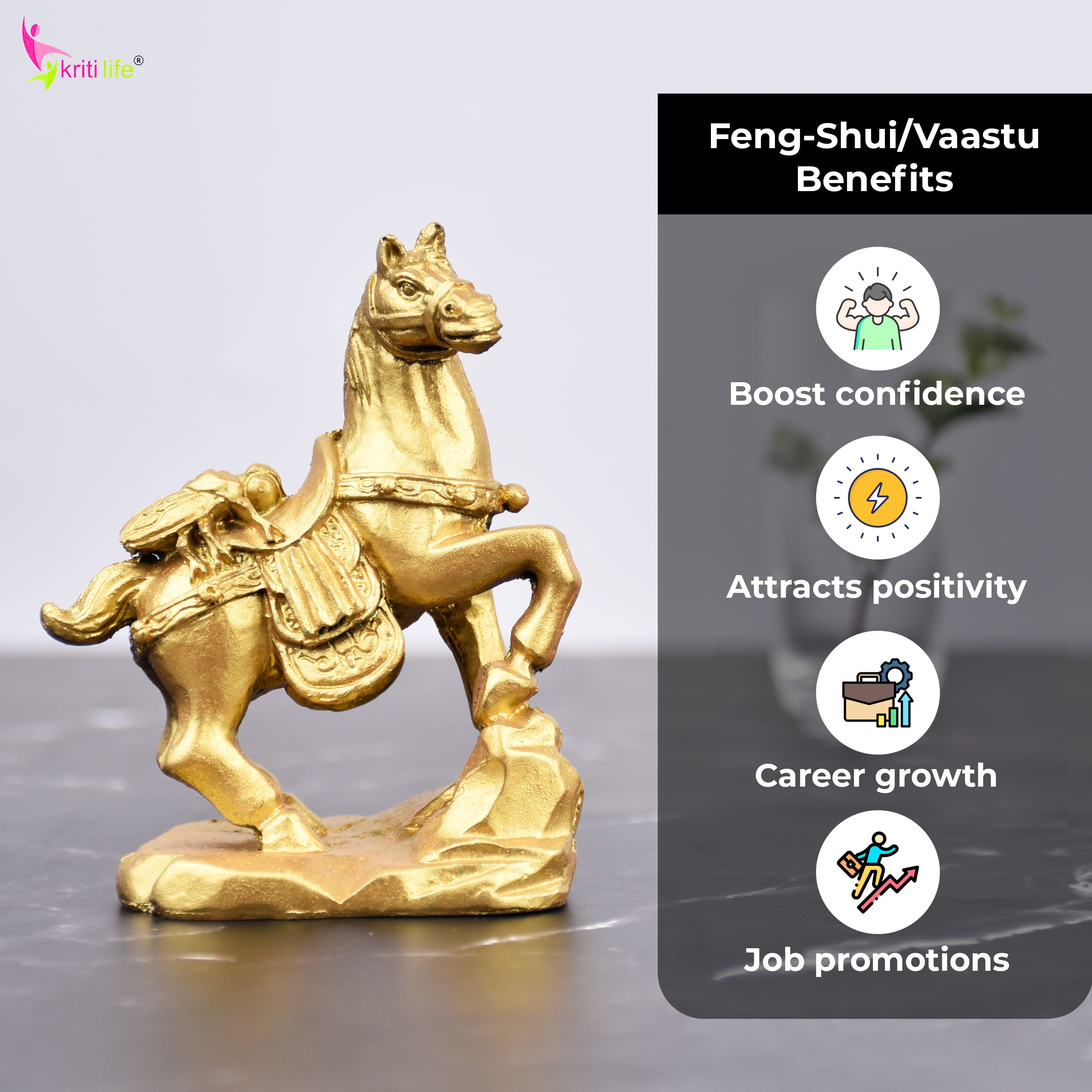 Feng Shui Victory Horse Idol for Career Growth & Fame - 3.5 inches