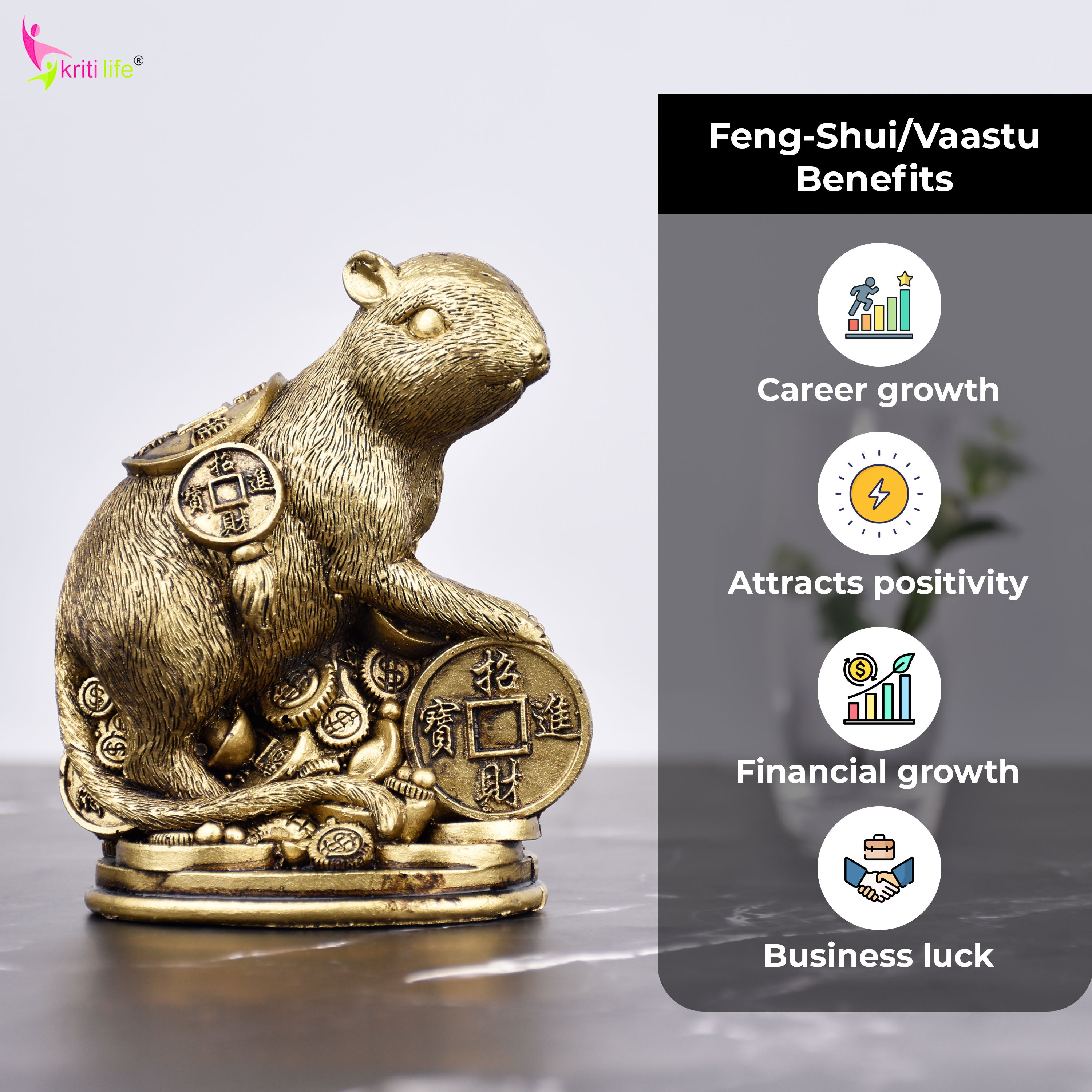 Feng Shui Wealth Rat | Symbol of Prosperity, Savings & Career Growth-4 inches