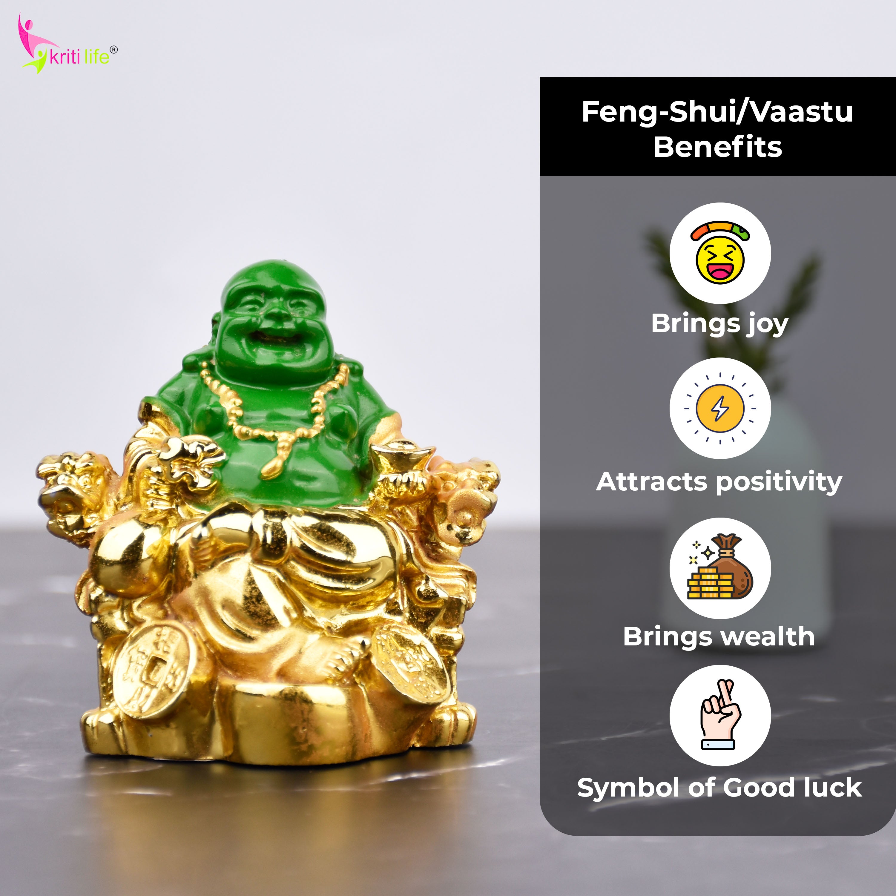 Feng Shui Laughing Buddha Idol for Wealth, Joy & Positivity | Ideal for Southeast Corner-2.5 inches