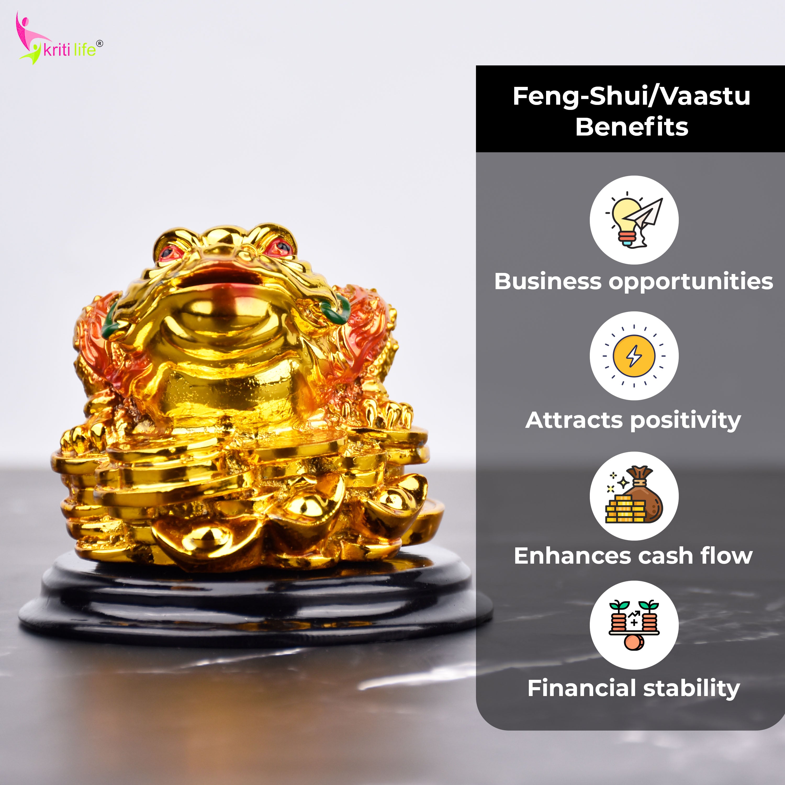 Feng Shui Wealth Frog Idol | Three-Legged Money Toad for Financial Stability & Prosperity-3.5 inches