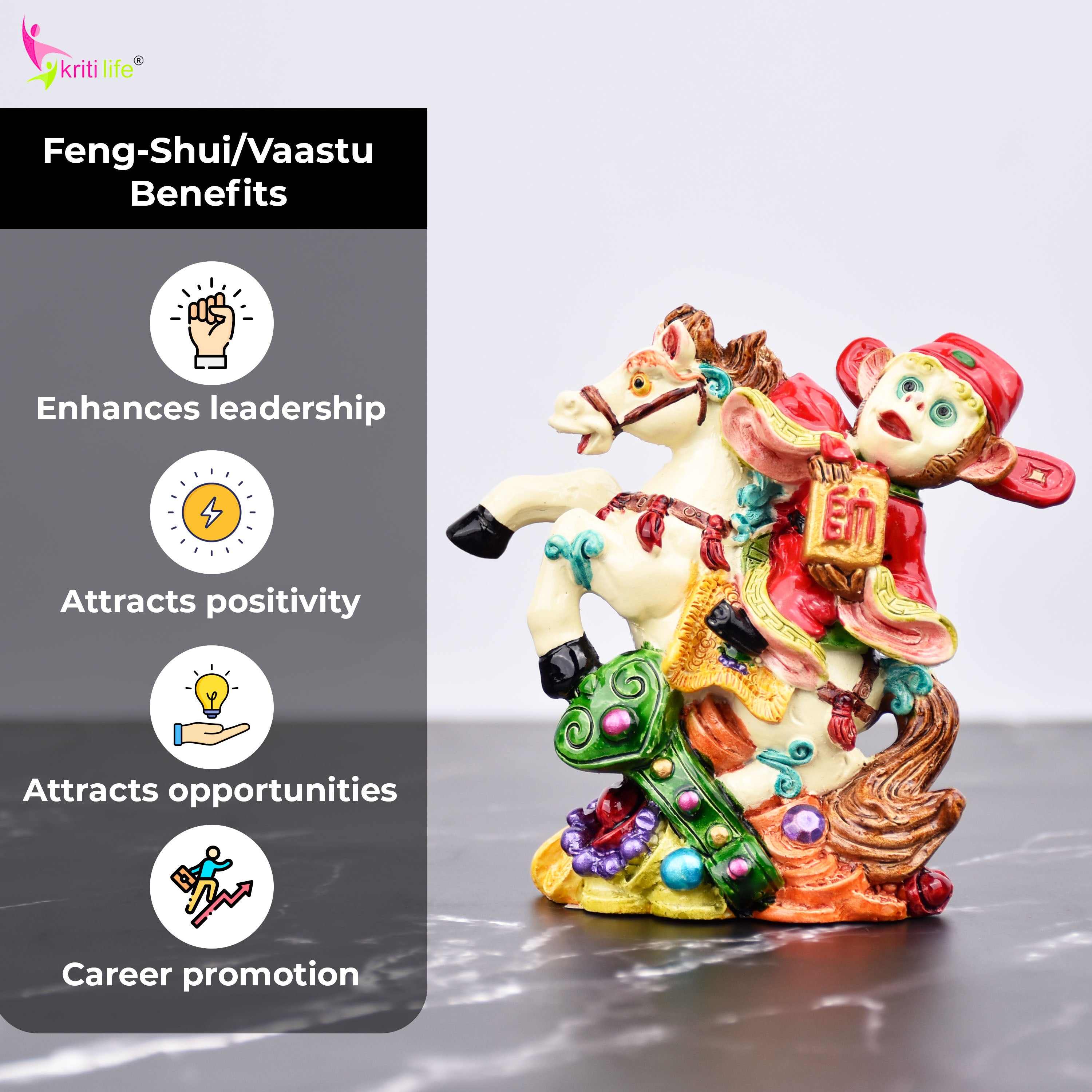 Feng Shui Monkey on Horse Idol – Career Promotion & Leadership Success Symbol- 4 inches