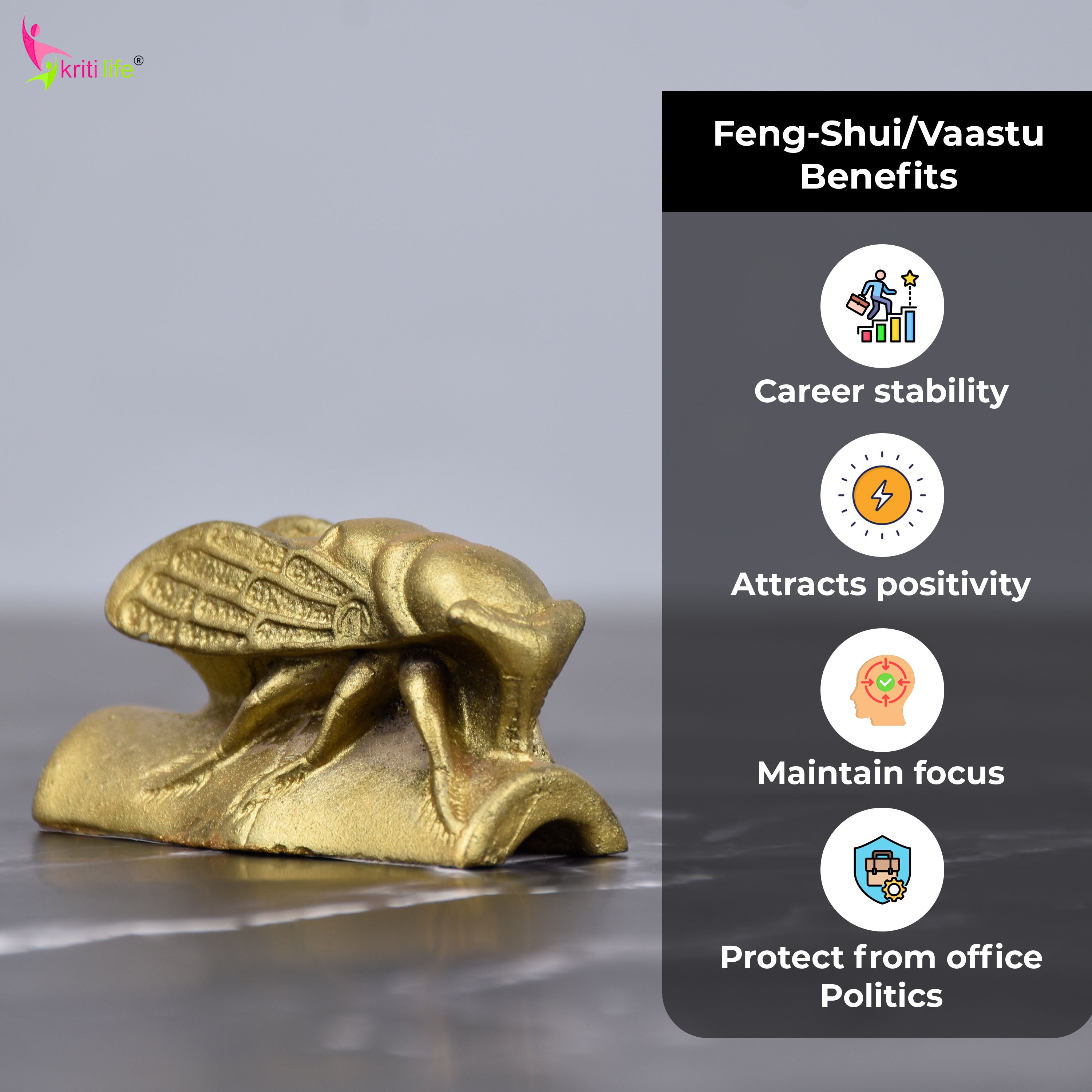 Feng Shui Cicada Idol for Career Stability | Office Protection & Focus Enhancer-2 inches