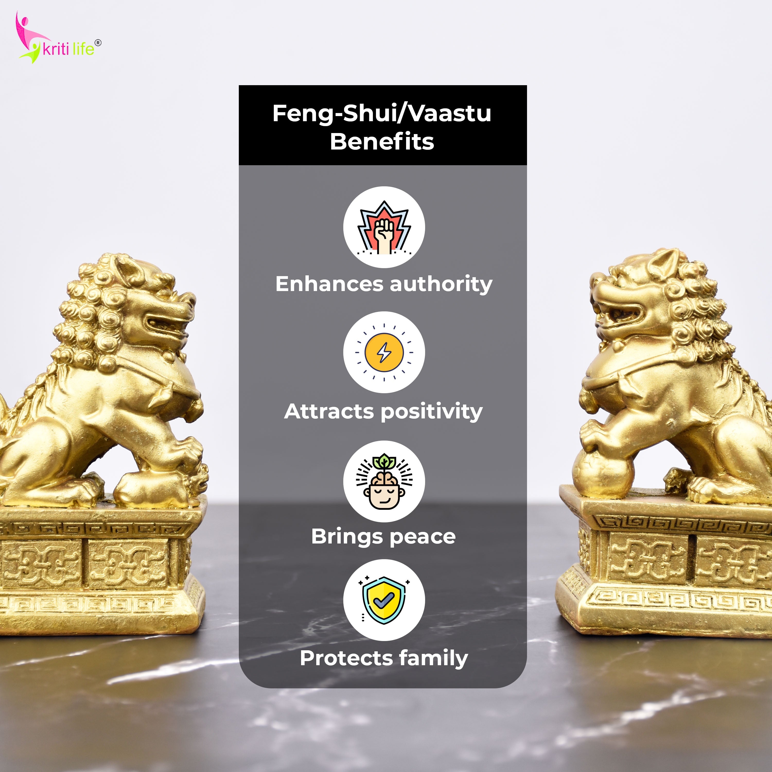 Feng Shui Fu Dogs Idol Pair | Entrance Protection & Authority Enhancer-4.5 inches