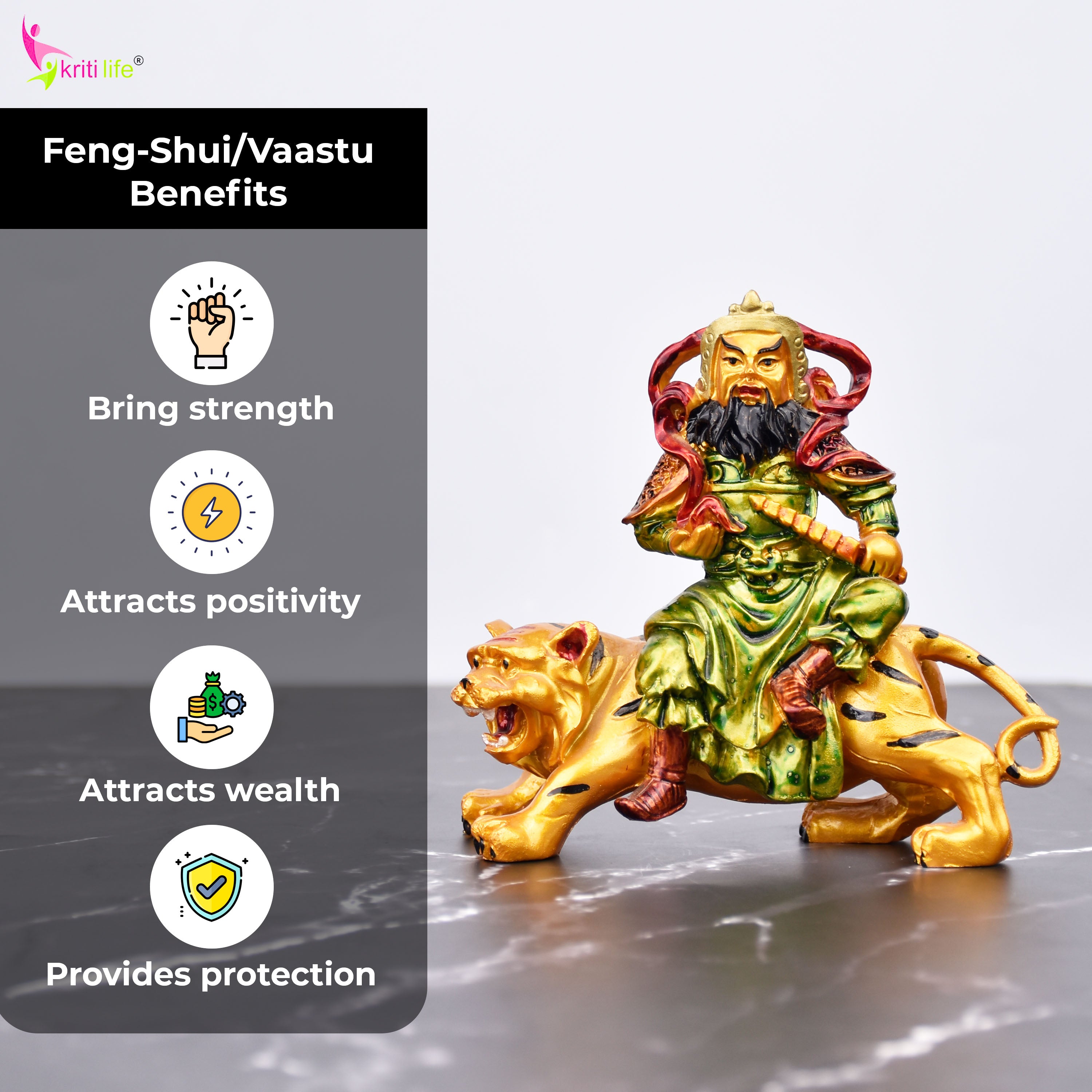 Feng Shui Wealth God Idol  | Chinese Cai Shen Idol for Wealth & Prosperity- 4.5 Inches
