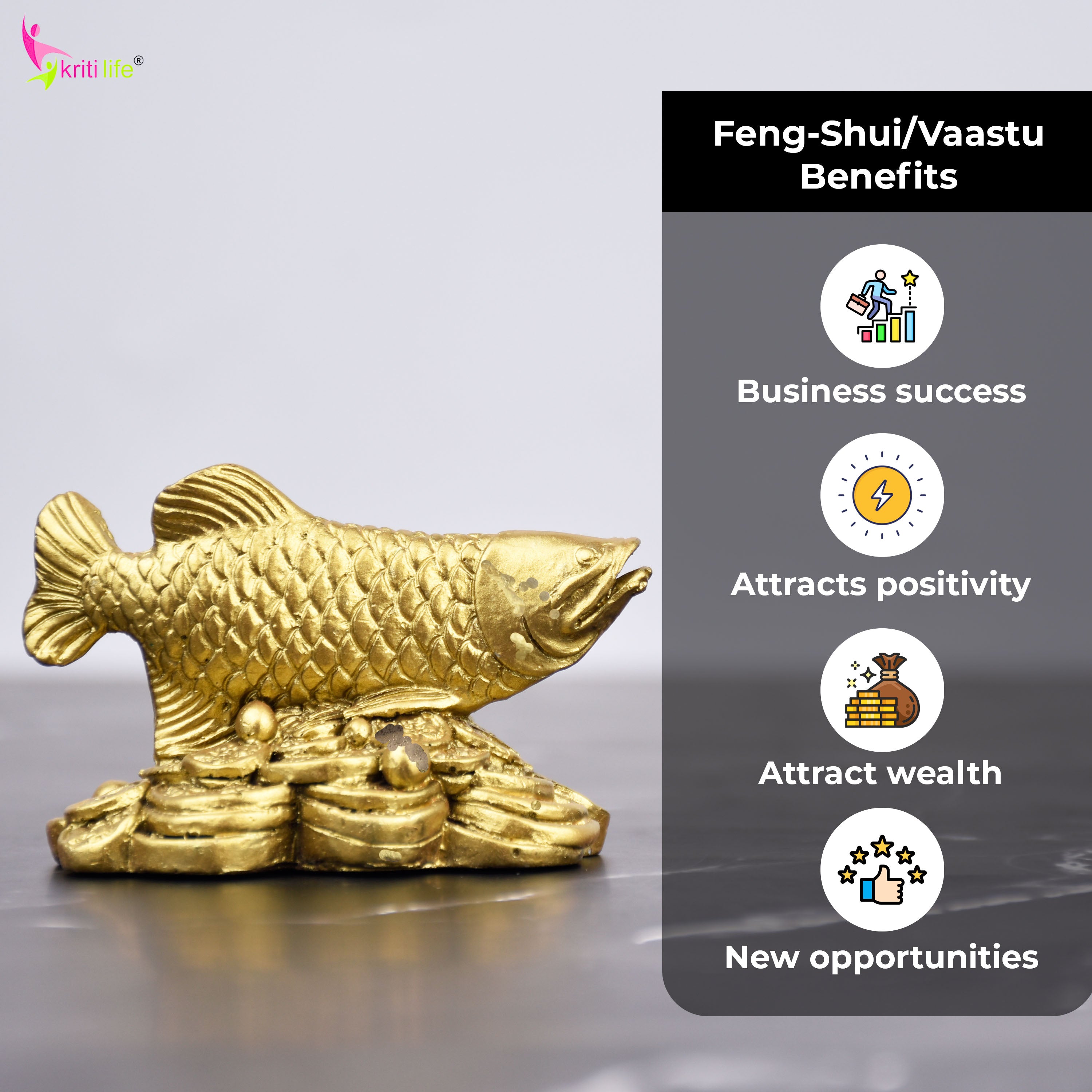 Feng Shui Arowana Fish Idol for Career Growth, Wealth & Protection- 3  inches