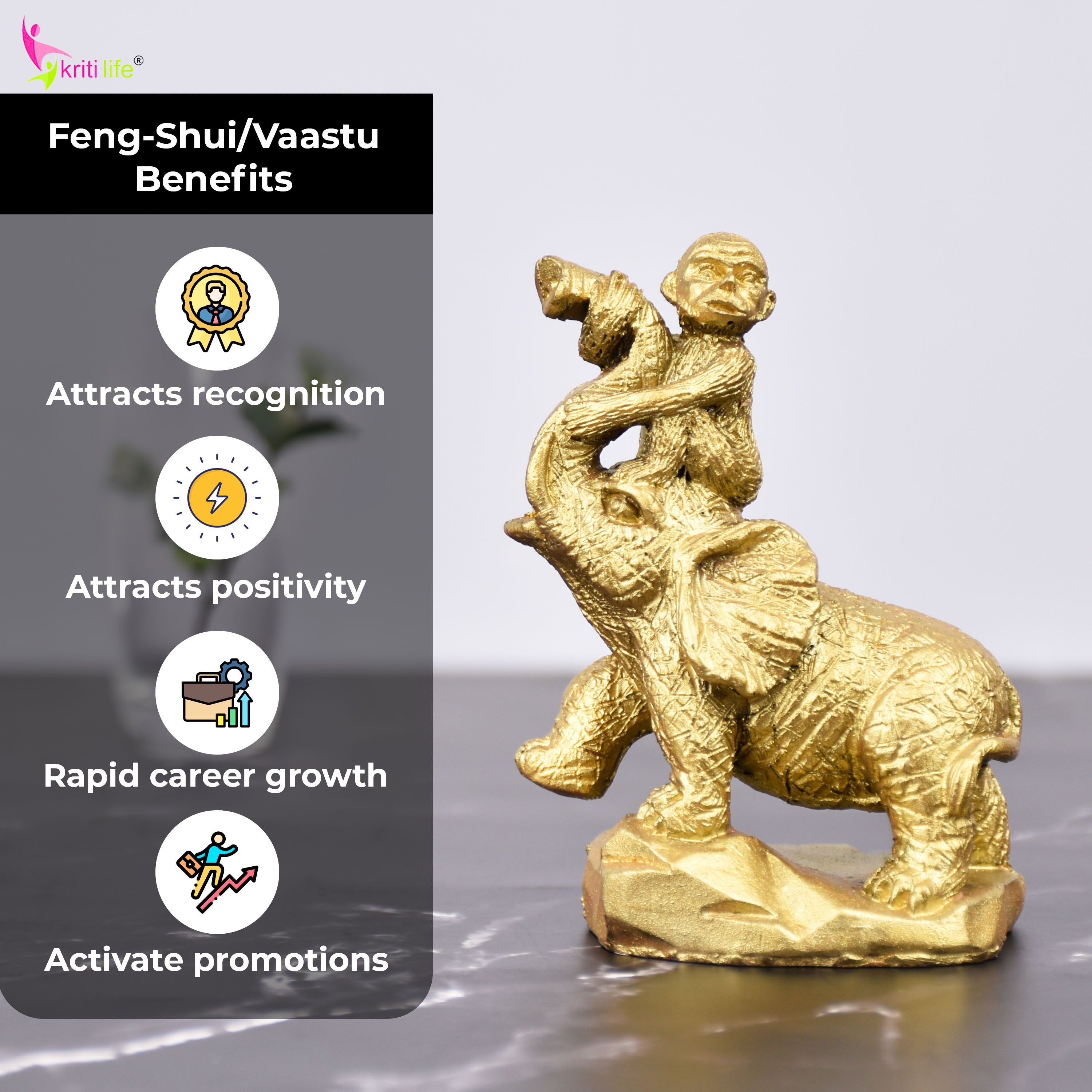 Feng Shui Monkey on Elephant Idol | Career Growth, Recognition & Promotions Remedy- 3 inches