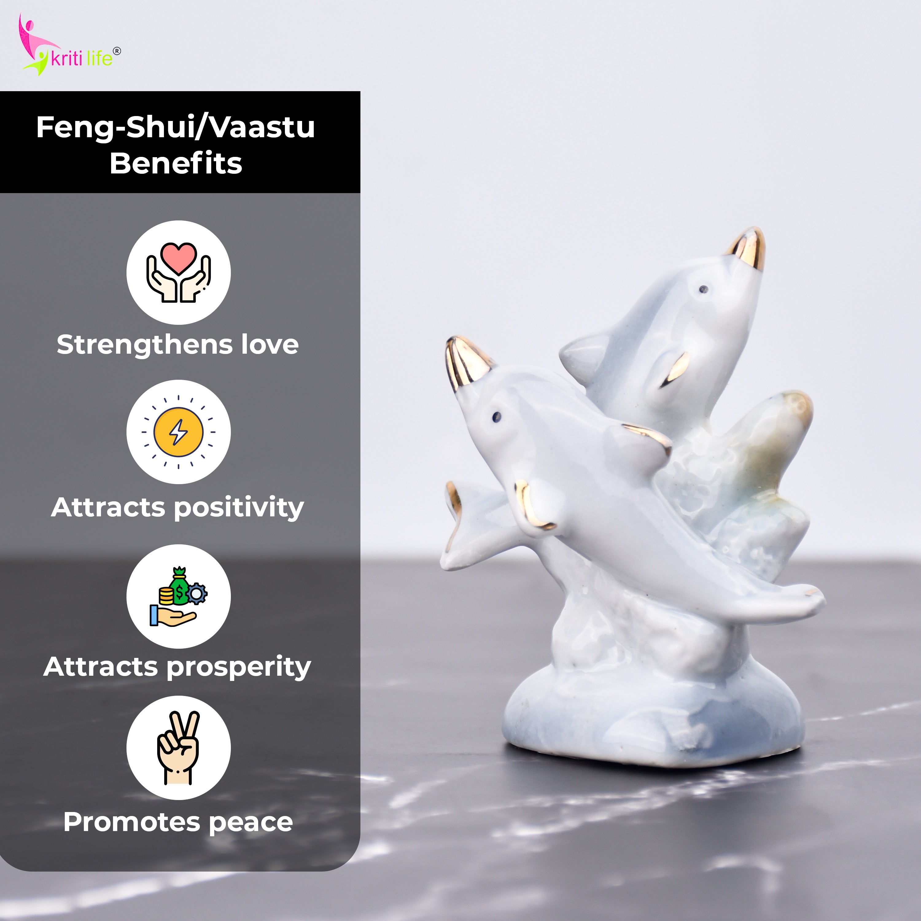 Feng Shui Dolphin Idol for Love, Harmony & Positivity - 3 inches