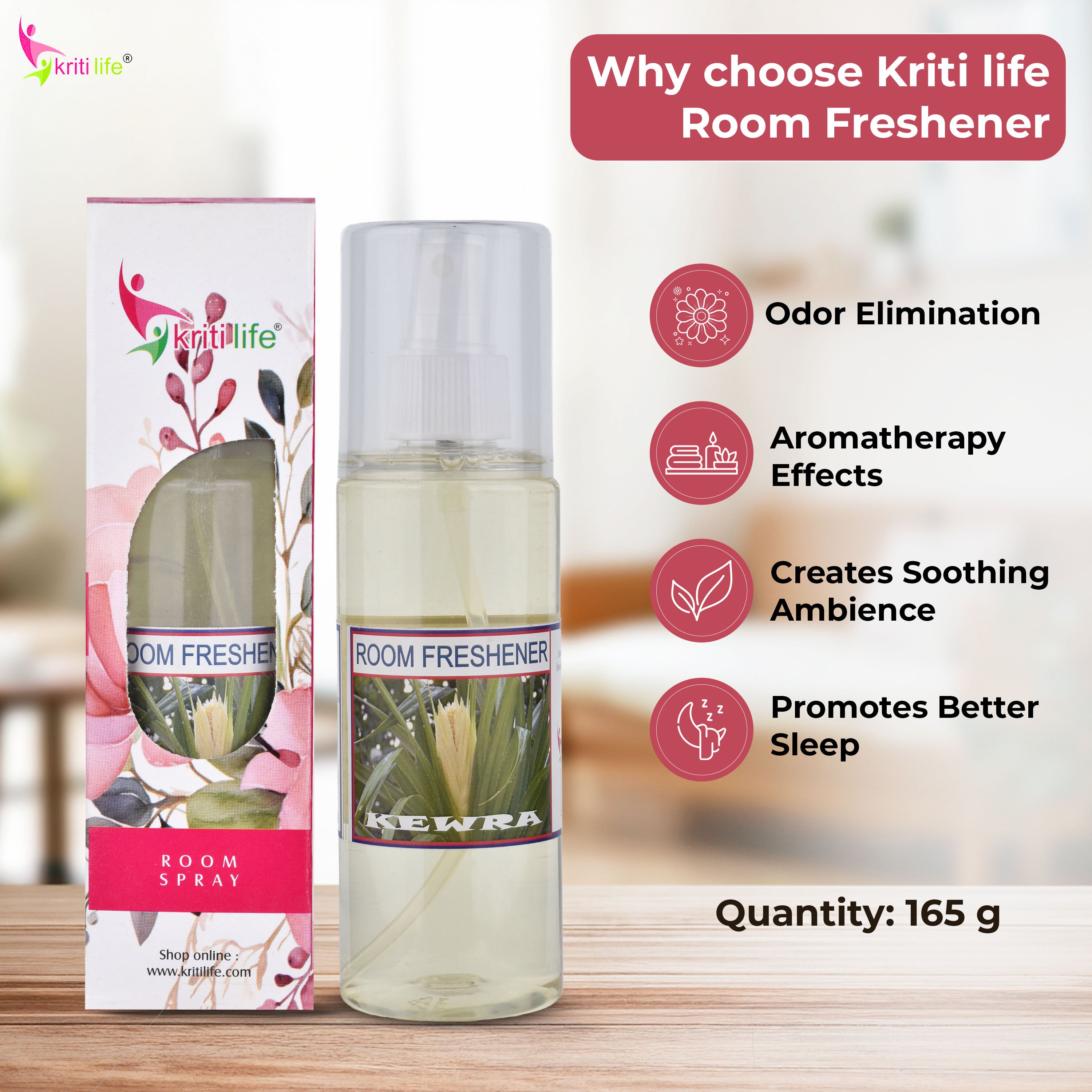 Kriti Life Room Spray - Kewra 165 ML