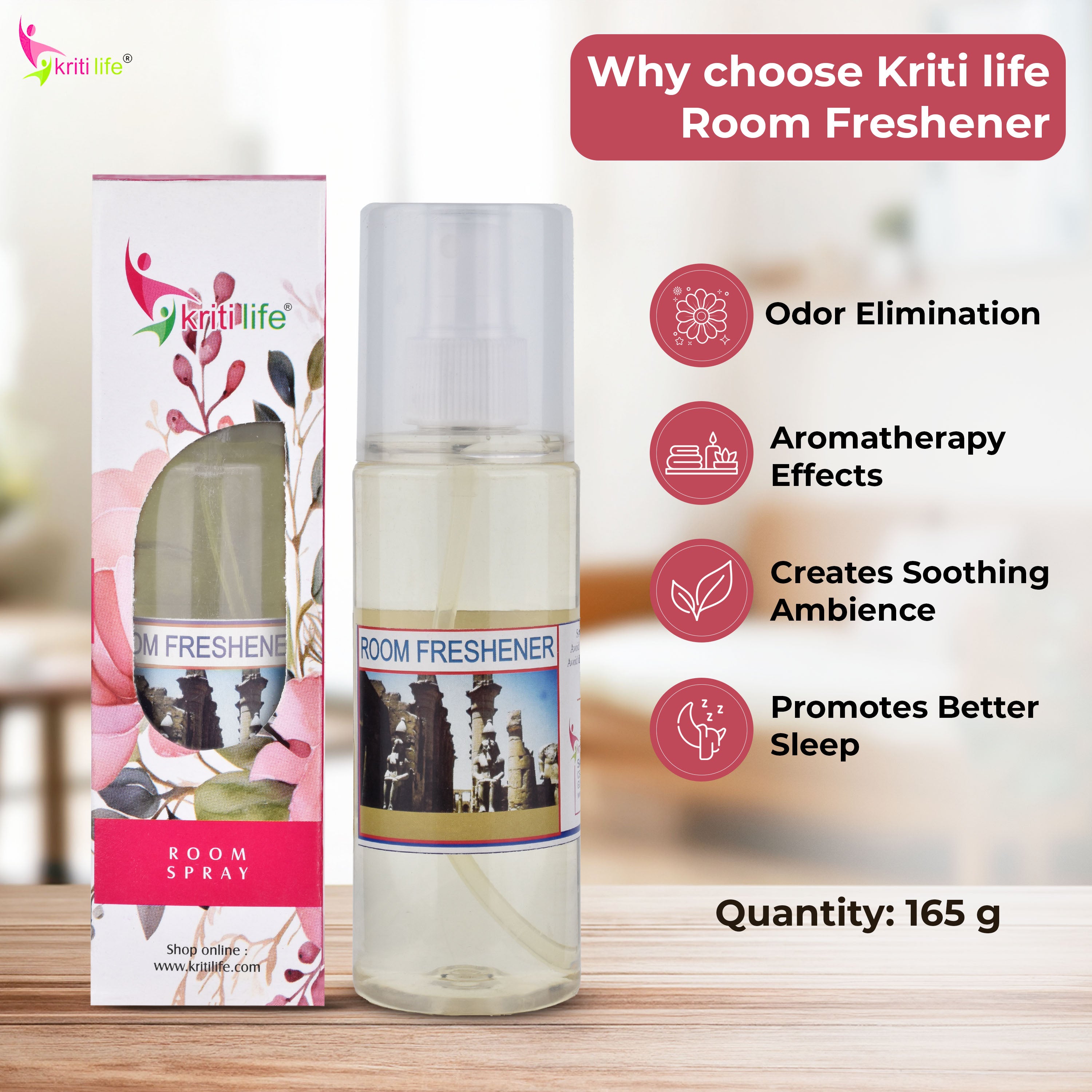 Kriti Life Room Spray - Musk 165 ML Long-Lasting Fragrance for Home &amp; Office.