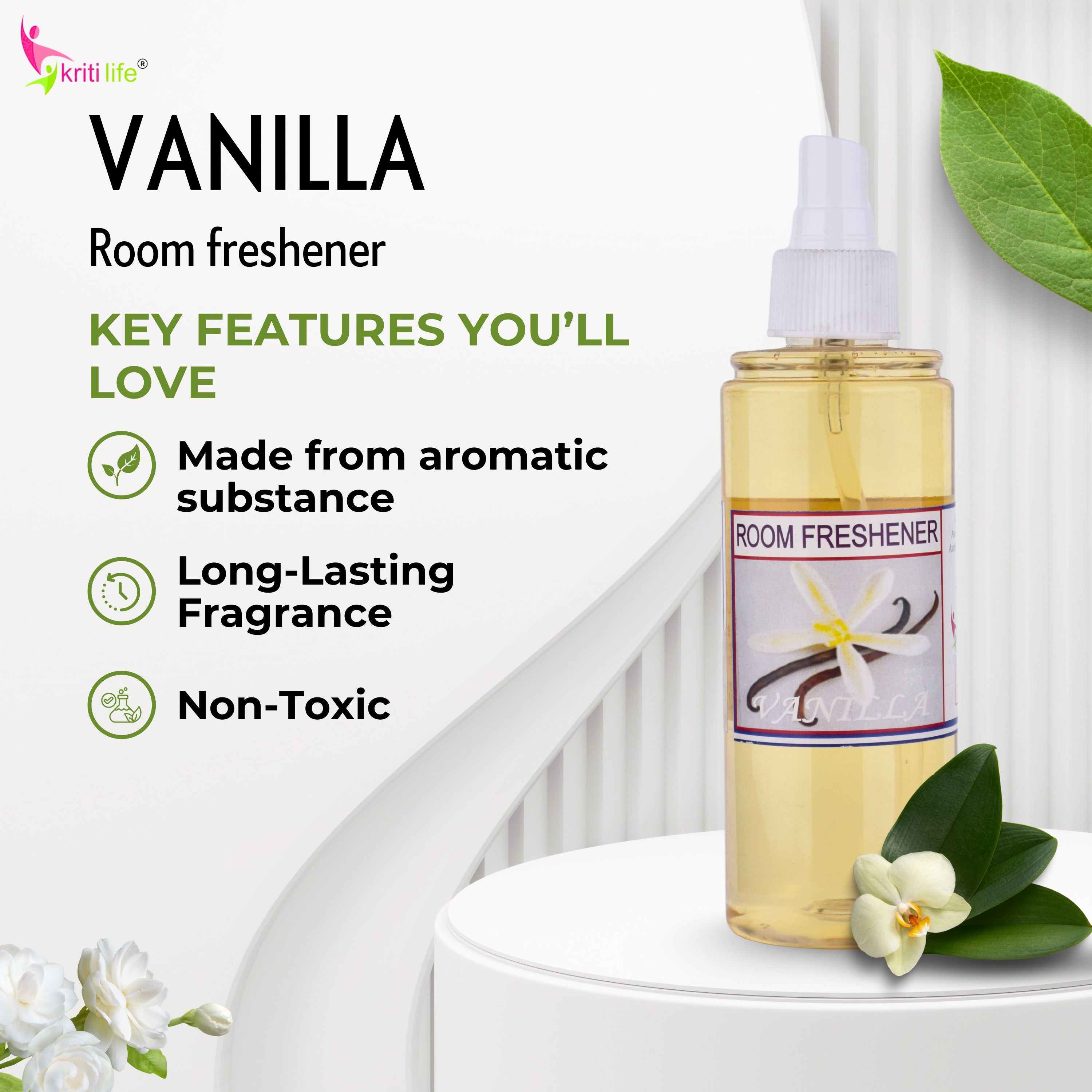 Kriti Life Room Spray - Vanilla -165 ML Long-Lasting Fragrance for Home &amp; Office.
