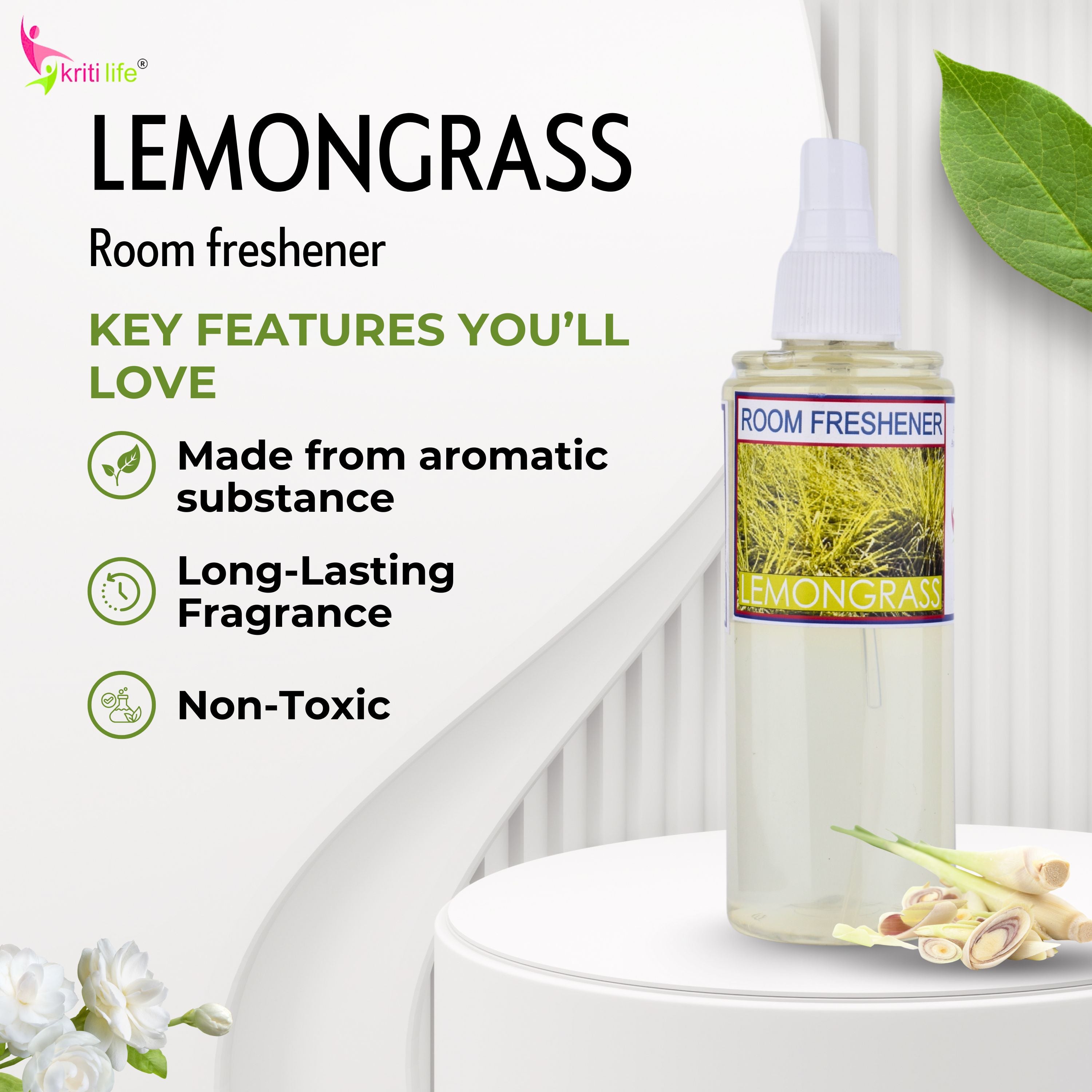 Kriti Life Room Spray - Lemon Grass 165 ML Long-Lasting Fragrance for Home &amp; Office