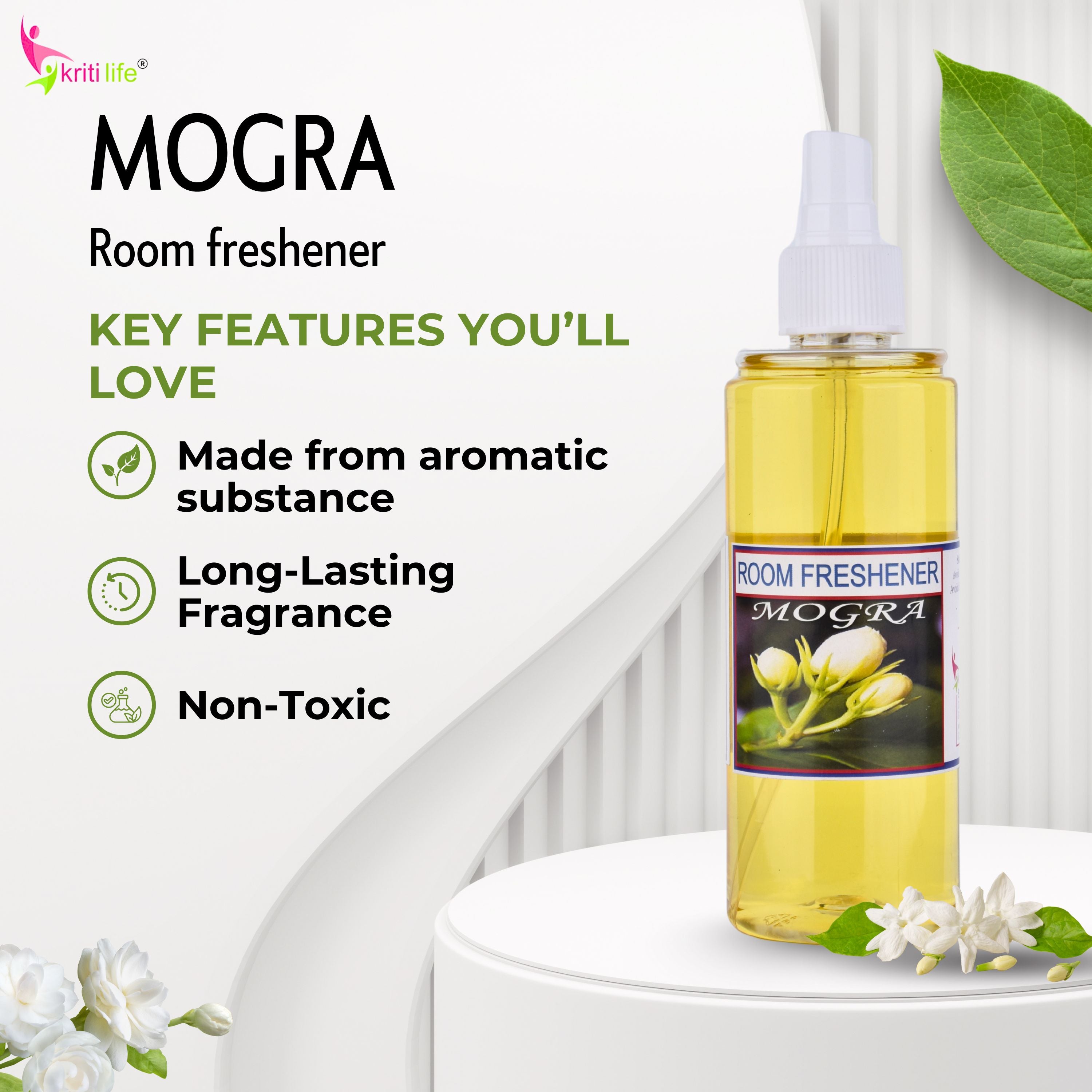Kriti Life Room Spray - Mogra 165 ML Long-Lasting Fragrance for Home &amp; Office