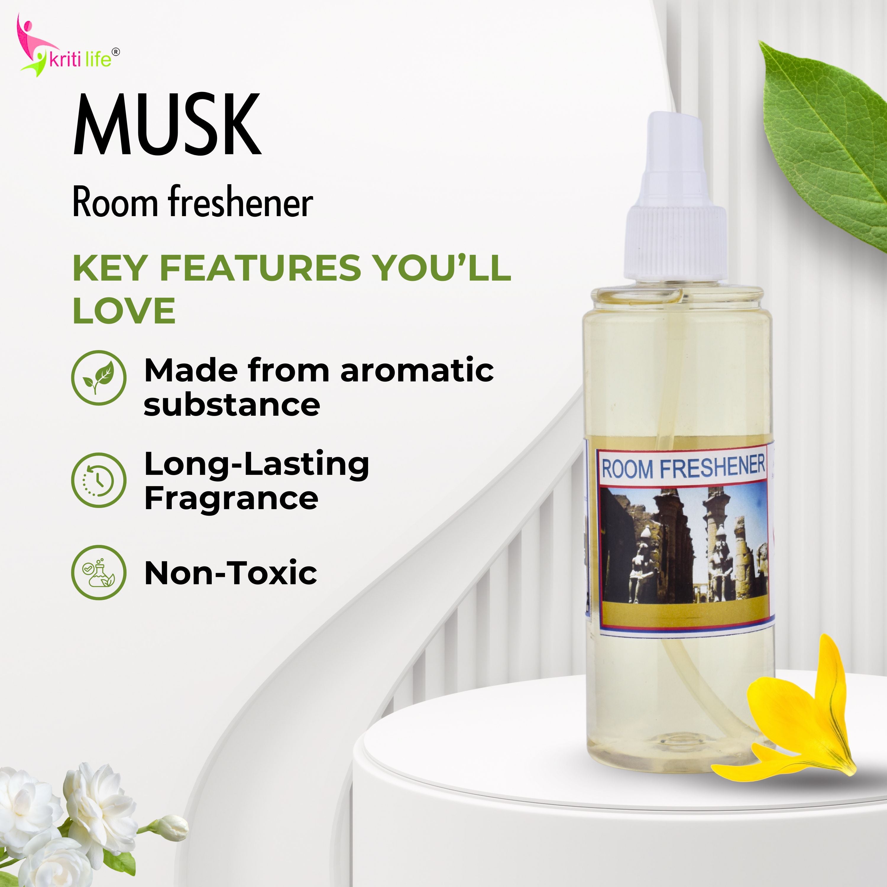 Kriti Life Room Spray - Musk 165 ML Long-Lasting Fragrance for Home &amp; Office.