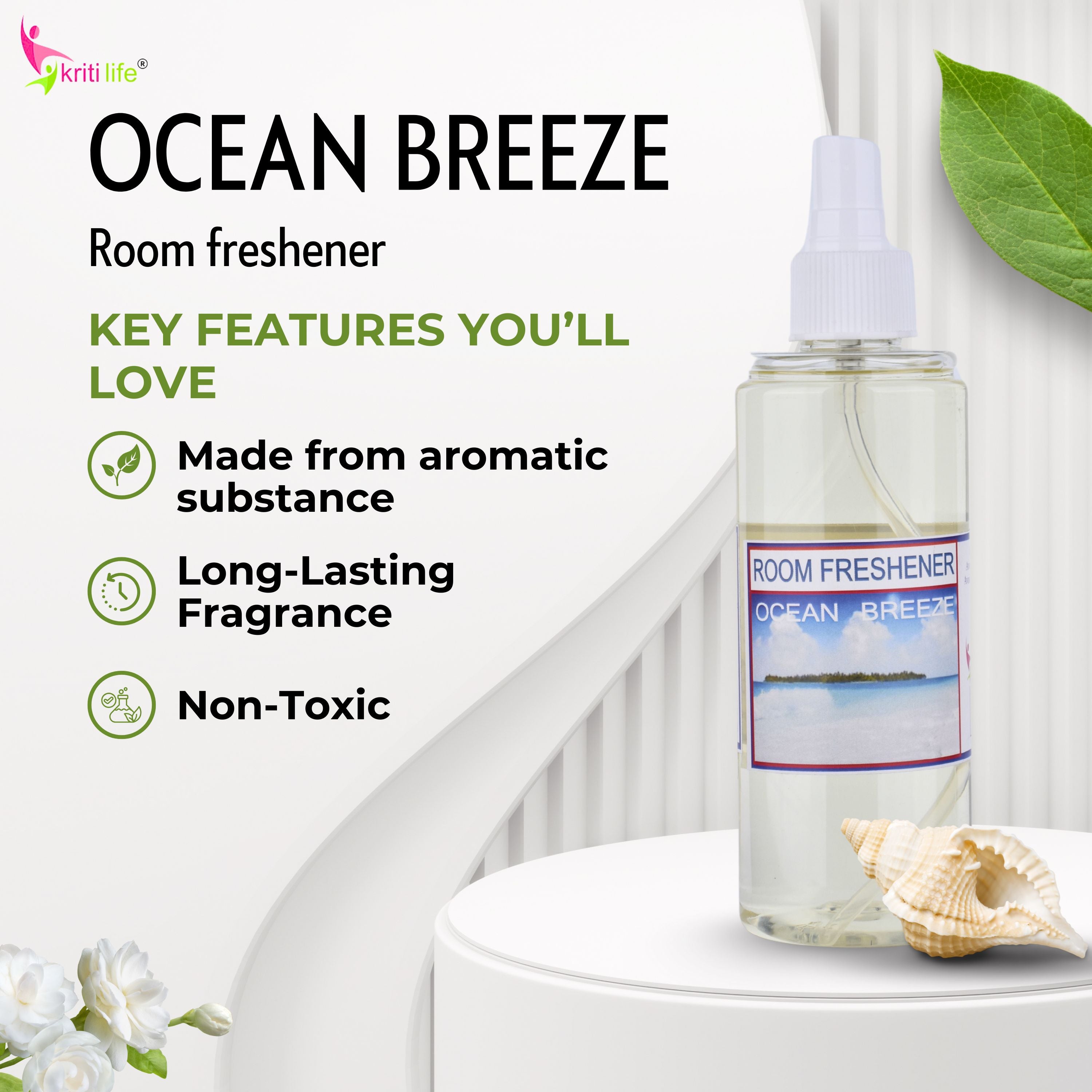 Kriti Life Room Spray - Ocean Breeze 165 ML Long-Lasting Fragrance for Home &amp; Office