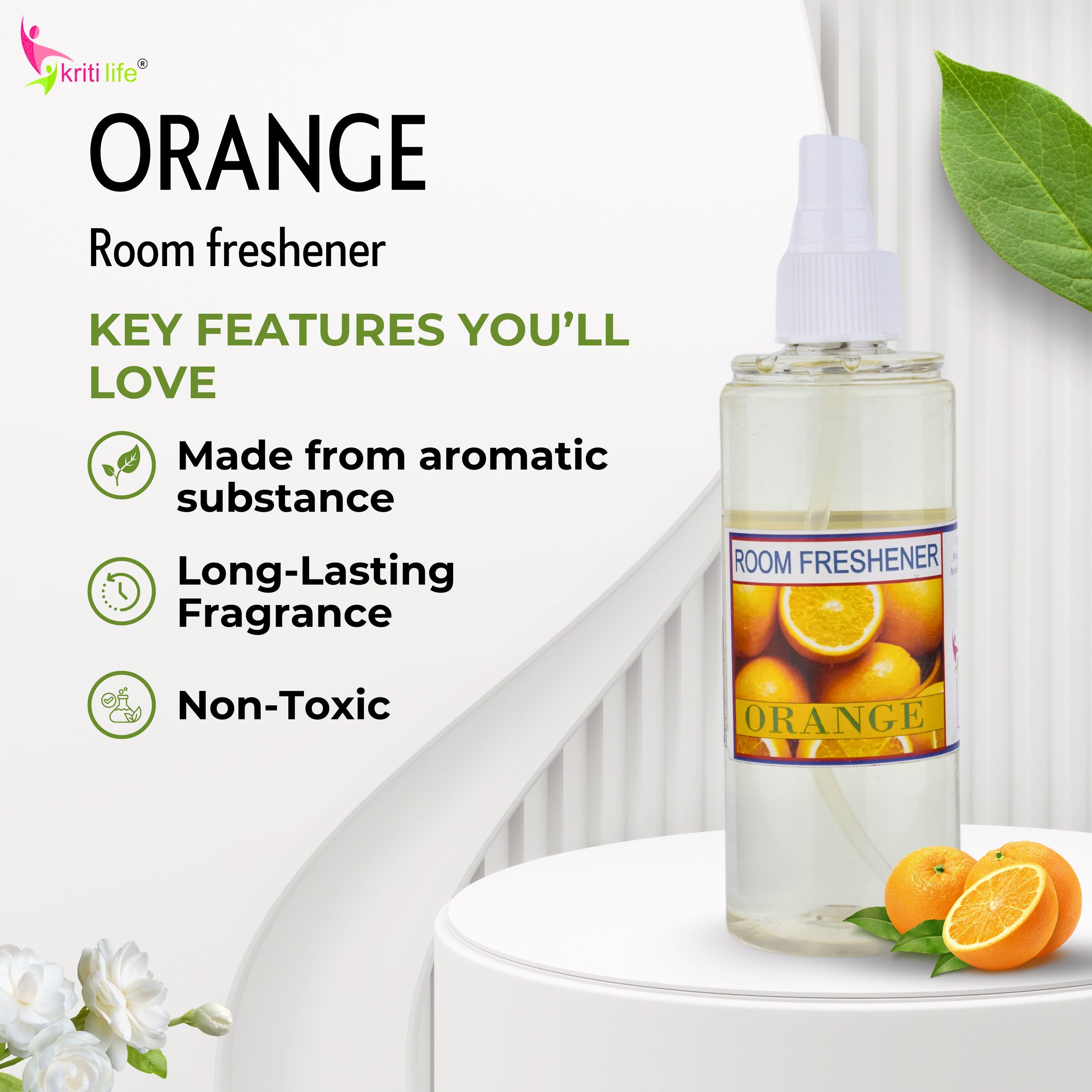 Kriti Life Room Spray - Orange 165 ML Long-Lasting Fragrance for Home &amp; Office.