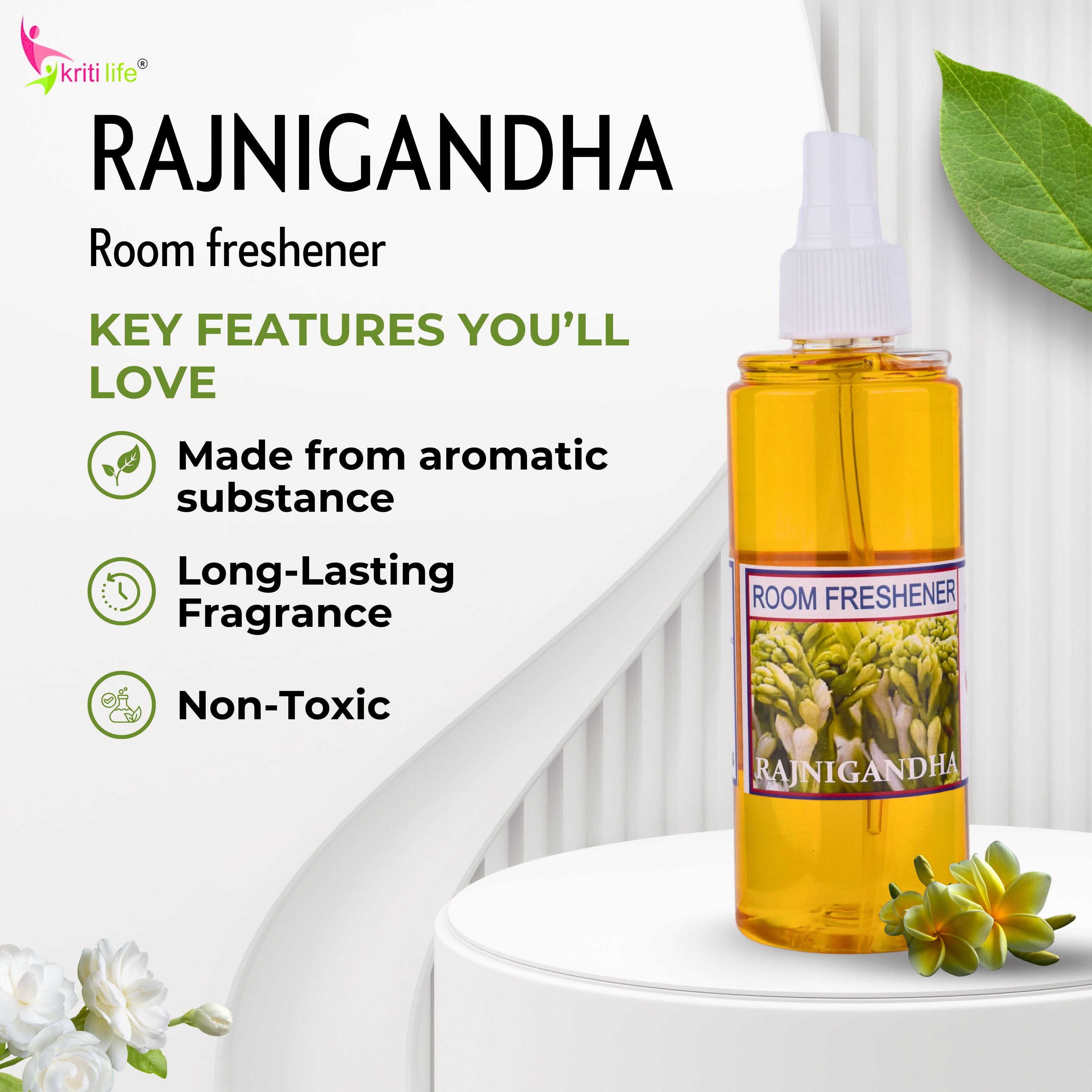 Kriti Life Room Spray - Rajni Gandha 165 ML Long-Lasting Fragrance for Home &amp; Office