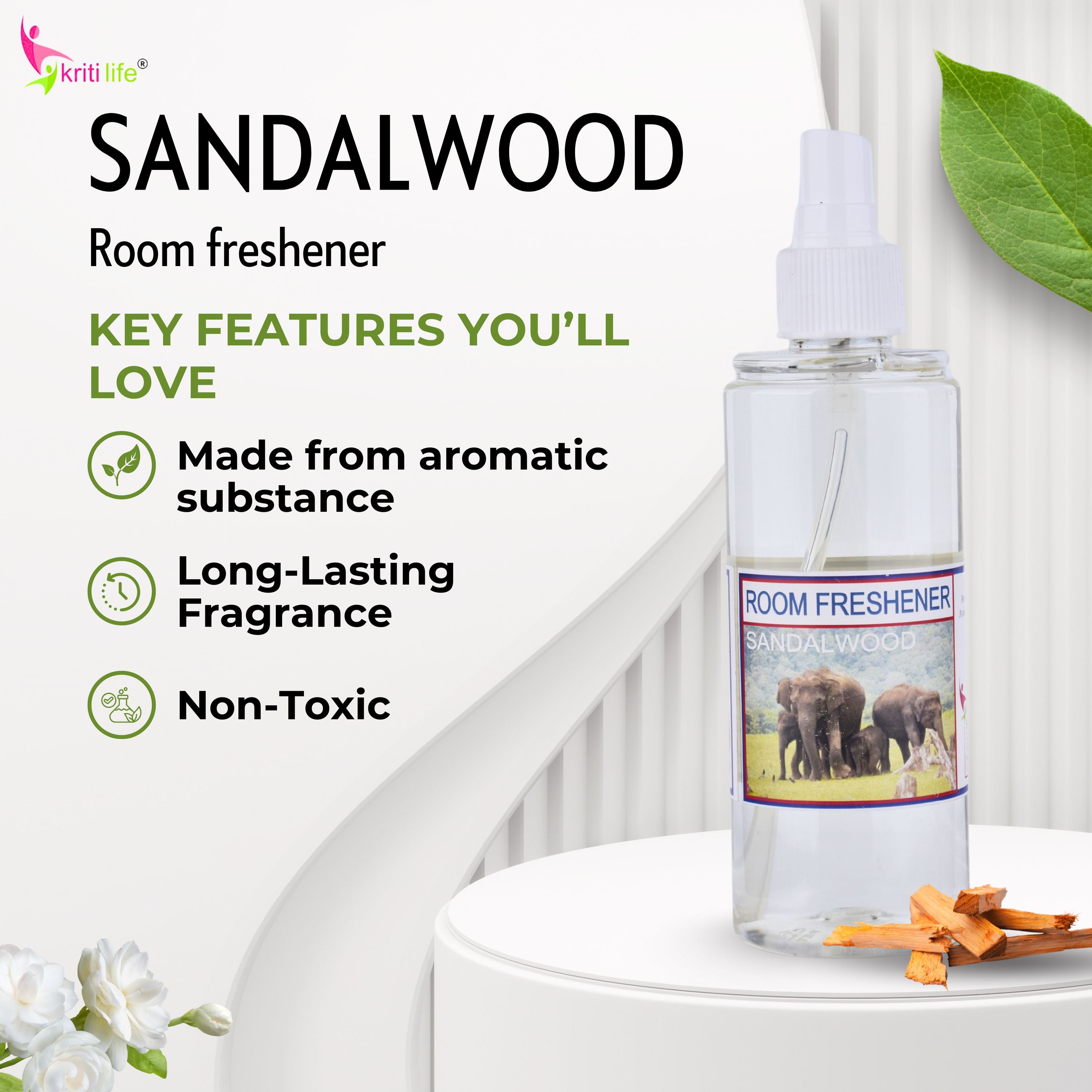 Kriti Life Room Spray - Sandalwood 165 ML Long-Lasting Fragrance for Home &amp; Office