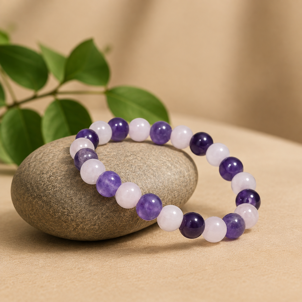Natural Amethyst  & Rose Quartz Crystal Stone Bracelet 8mm