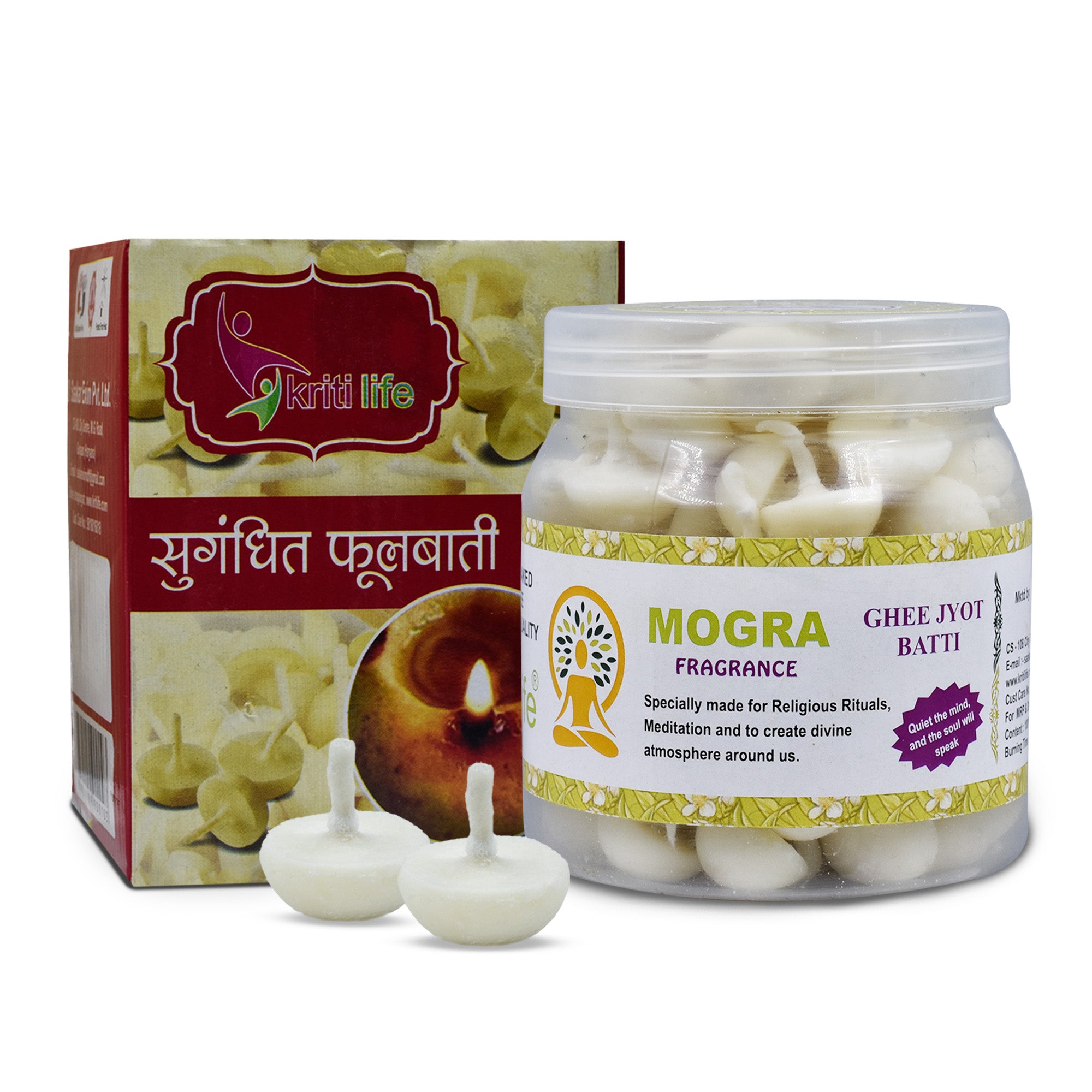Kriti Life Scented Ghee Jyot Batti - Mogra 100 Pcs for Puja Rituals