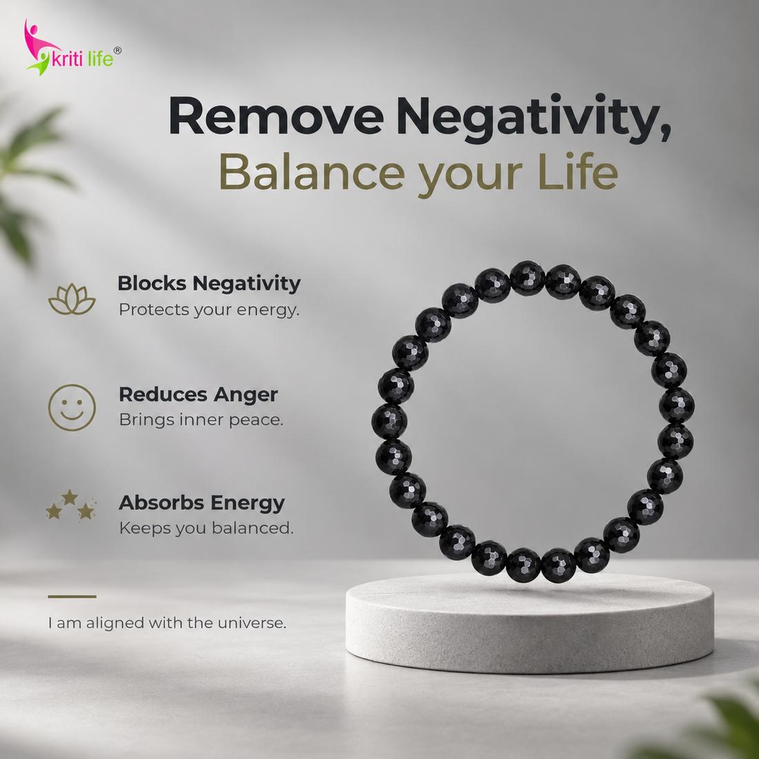 Natural Black Tourmaline Crystal Stone Bracelet 7mm