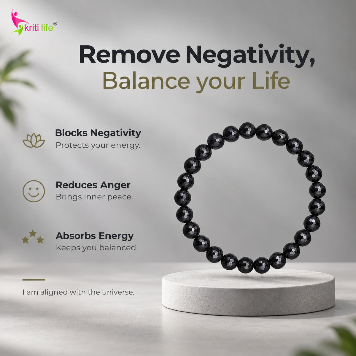 Natural Black Tourmaline Crystal Stone Bracelet 7mm
