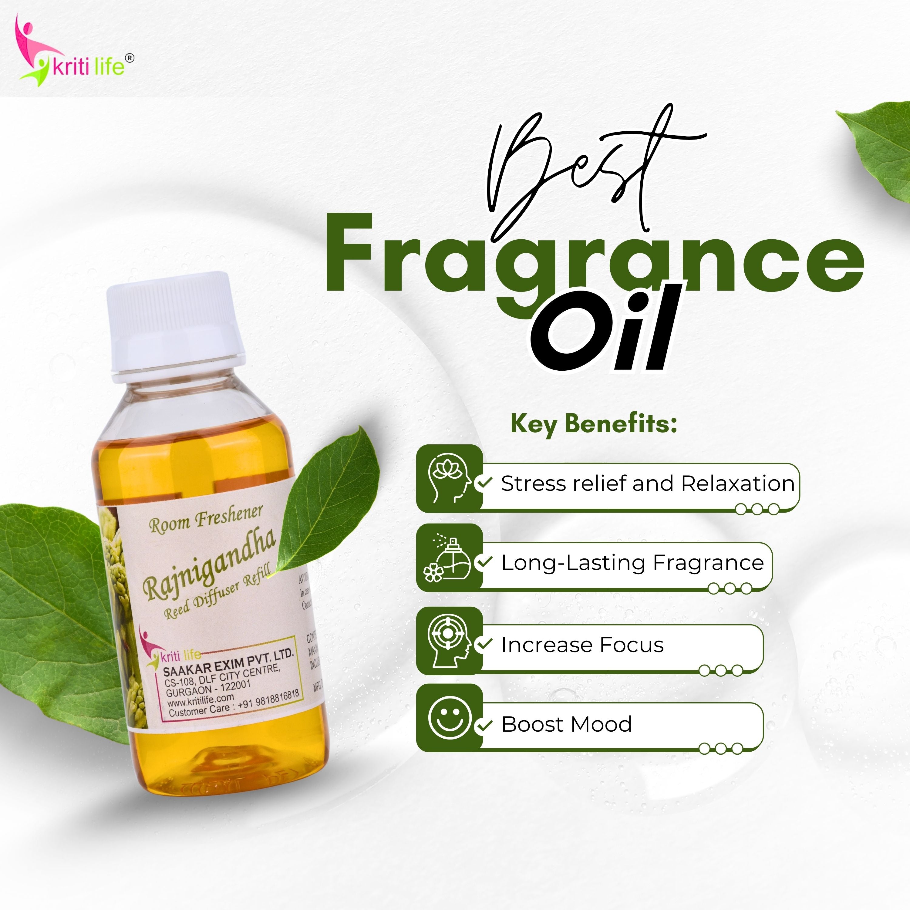 Kriti Life Reed Diffuser Refill - Rajni Gandha 90ML Long-Lasting Room Fragrance