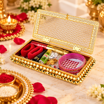 Premium Karwa Chauth Shringar & Pooja Gift Set with Decorative Box